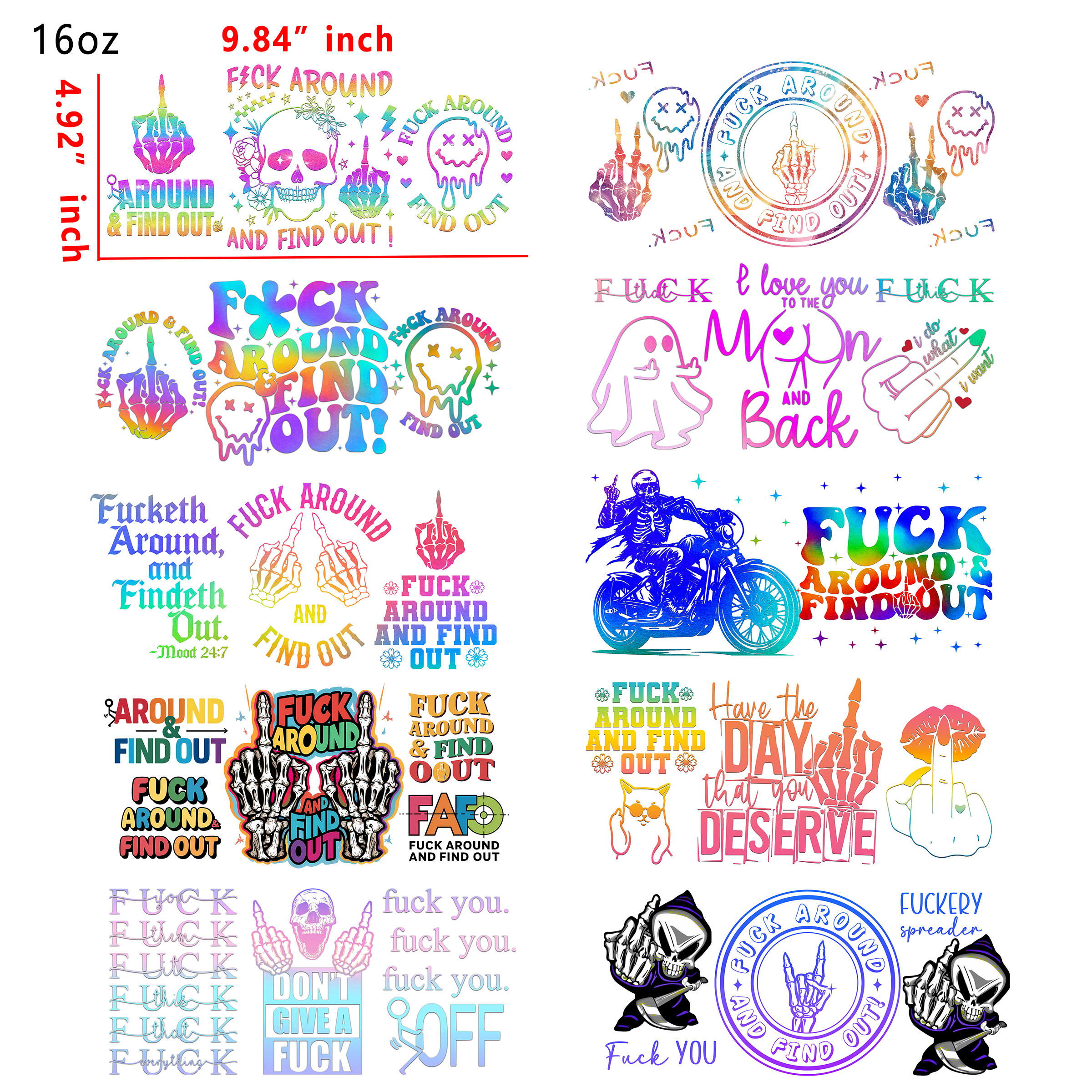 (U14) 20 PCS Sassy quotes "F" word UV DTF Cup wraps 16OZ tumbler water proof