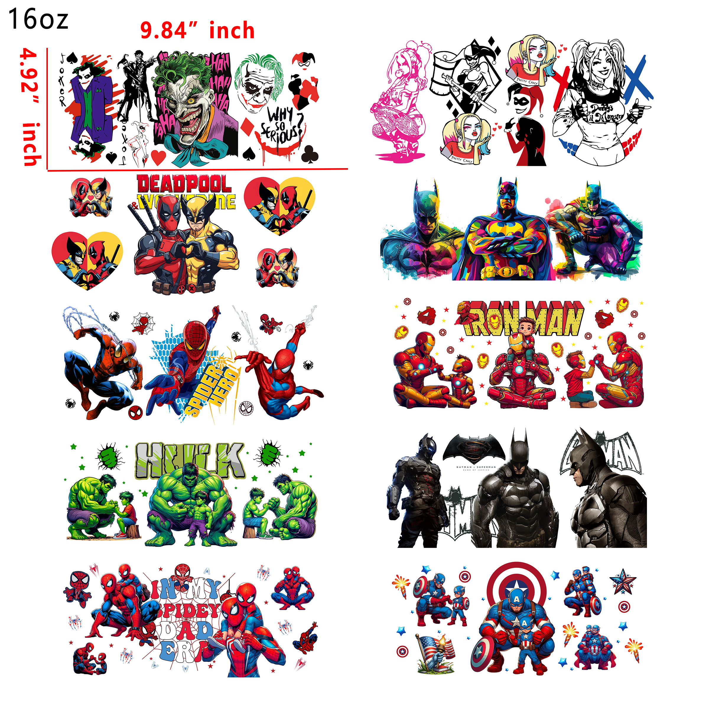 (U11) 20 PCS Superheros baby marvel Mixed  UV DTF Cup wraps 16OZ tumbler water proof