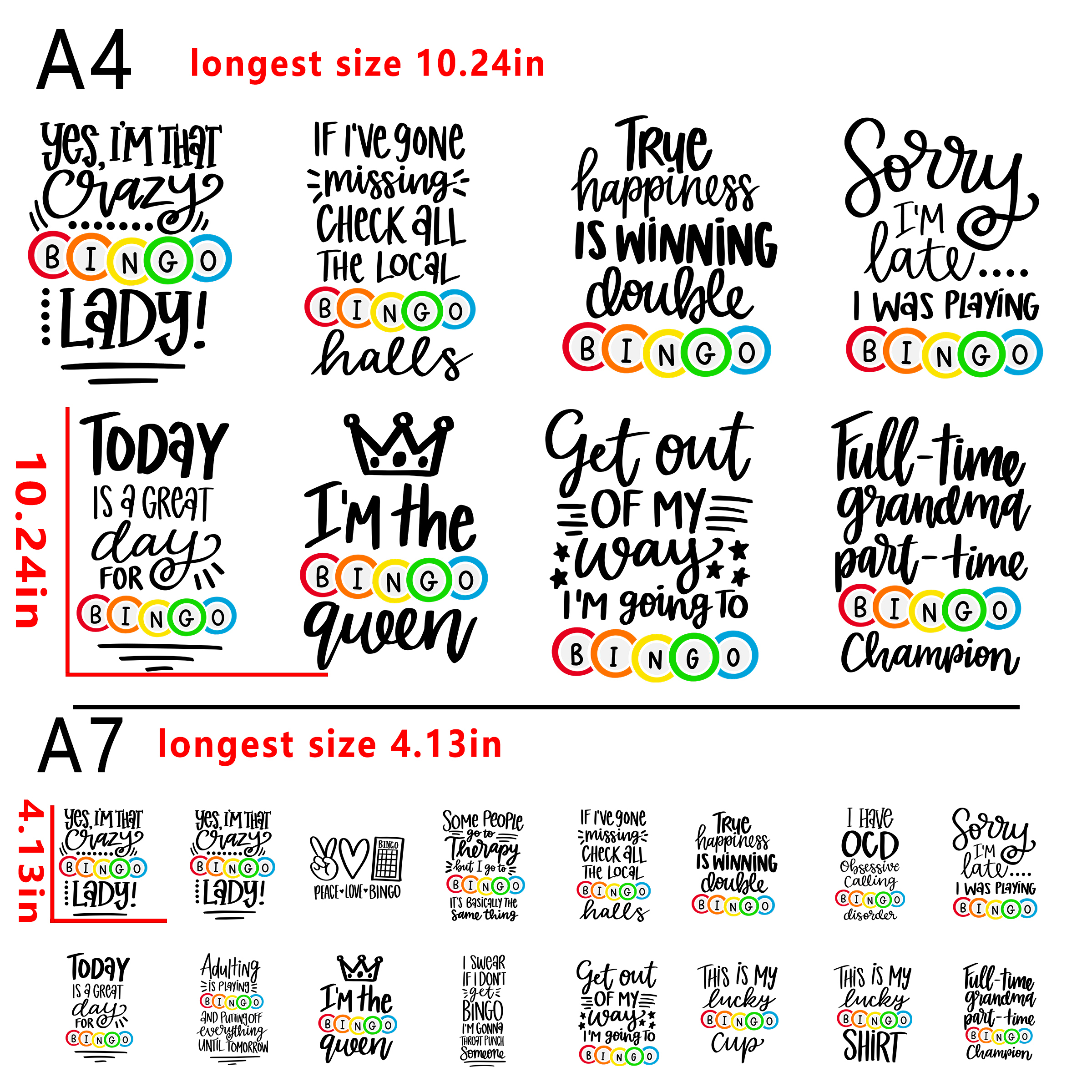 (N94) Bingo bundle DTF heat transfer vinyl  for t shirt hoodies