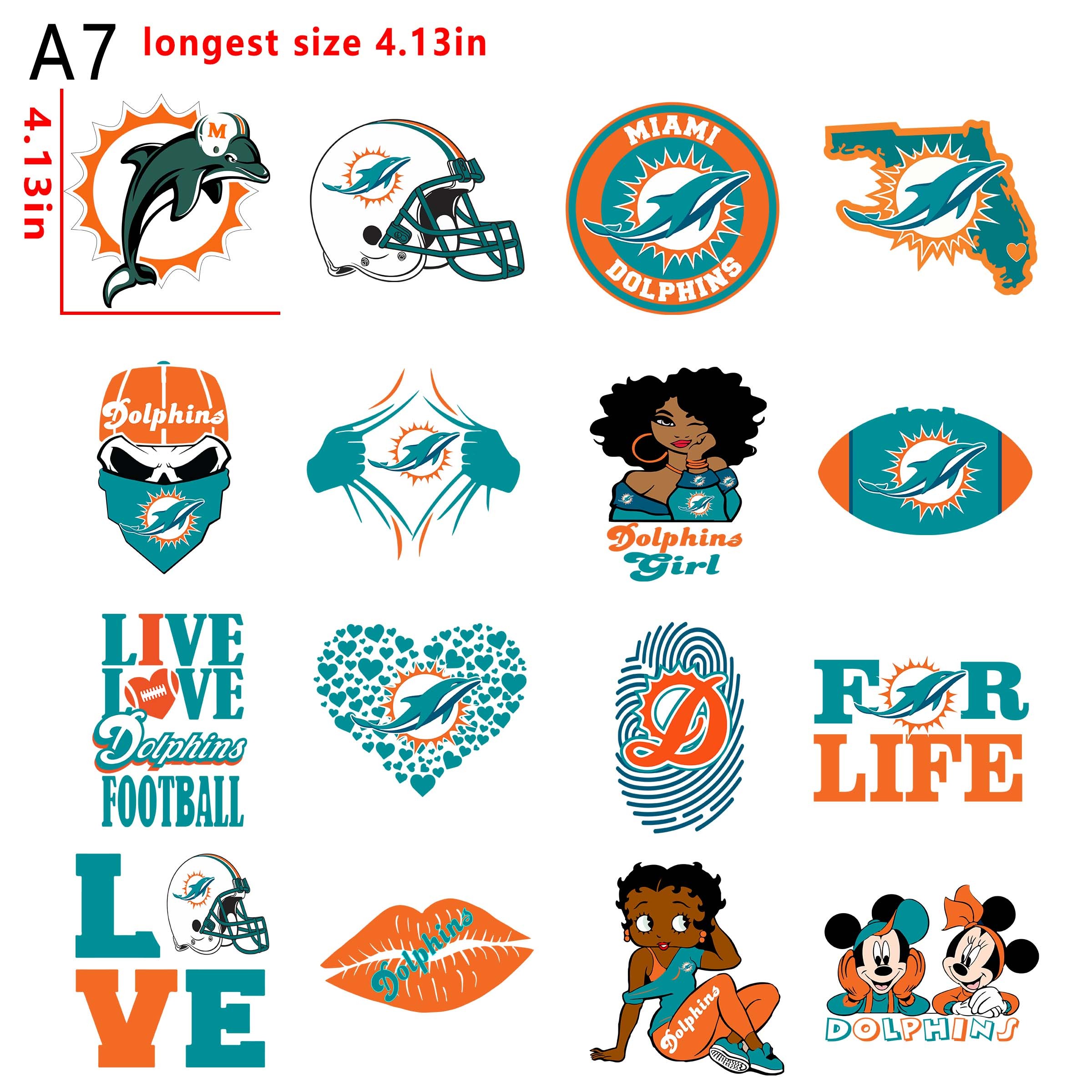 (N7) NFL Miami Dolphins  football team bundle DTF heat transfer vinyl for T-shirt hoodies