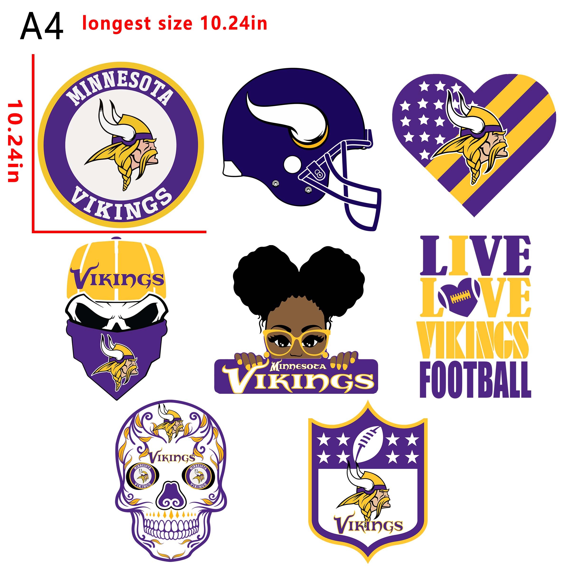 (N8) NFL Minnesota Vikings  football team bundle DTF heat transfer vinyl for T-shirt hoodies