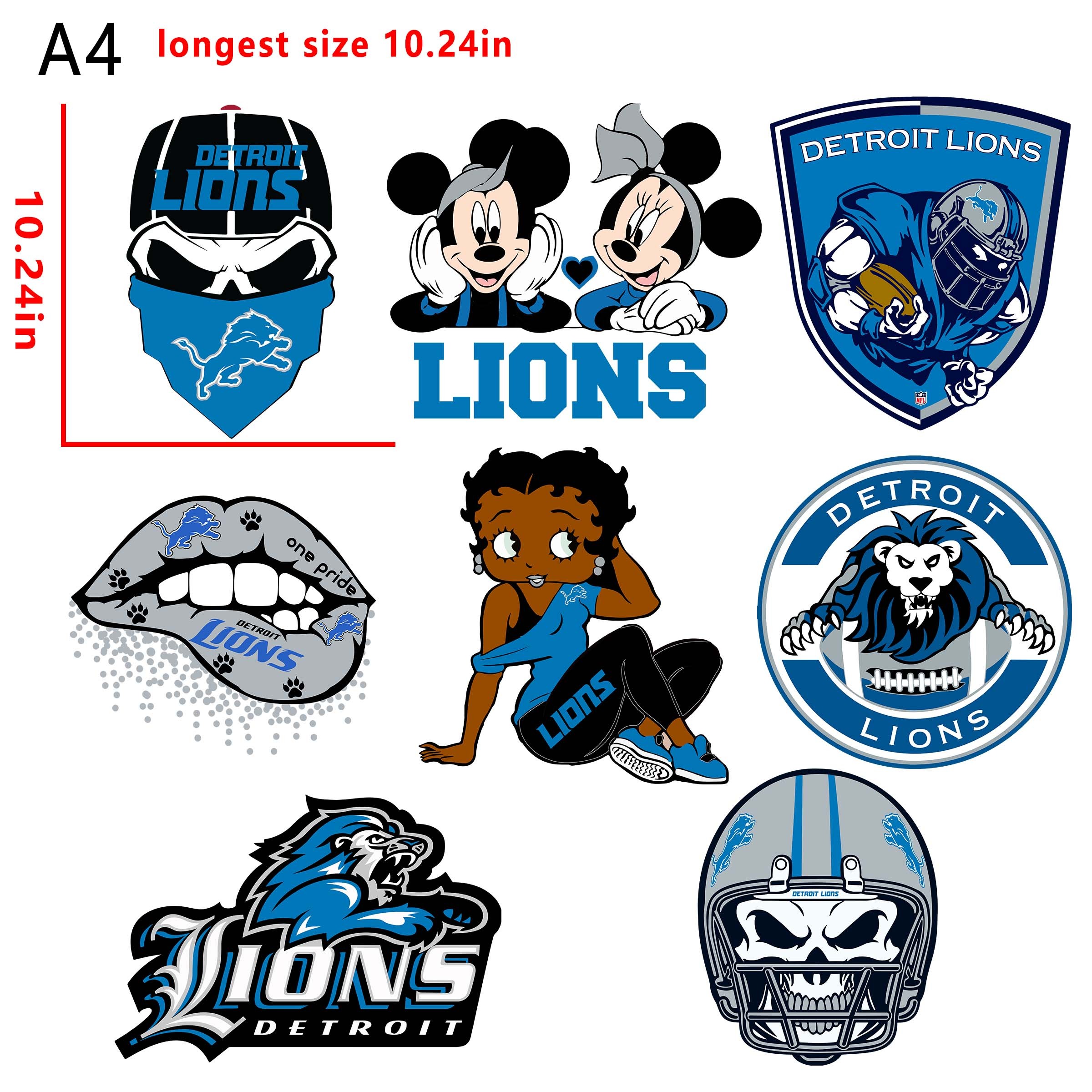 (N2) NFL Detroit Lions football team bundle DTF heat transfer vinyl for T-shirt hoodies
