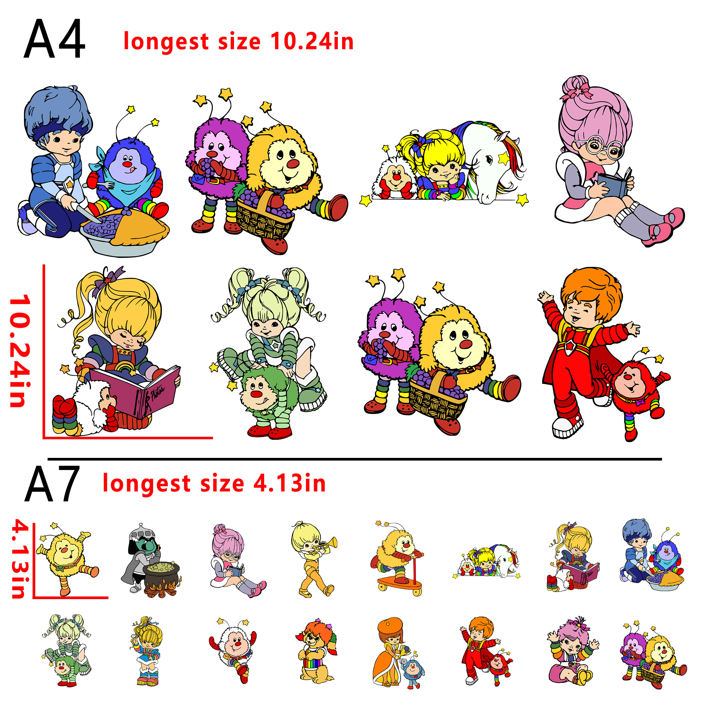 (N25) Rainbow Brite cartoon 800s' bundle DTF heat transfer vinyl  for t shirt hoodies