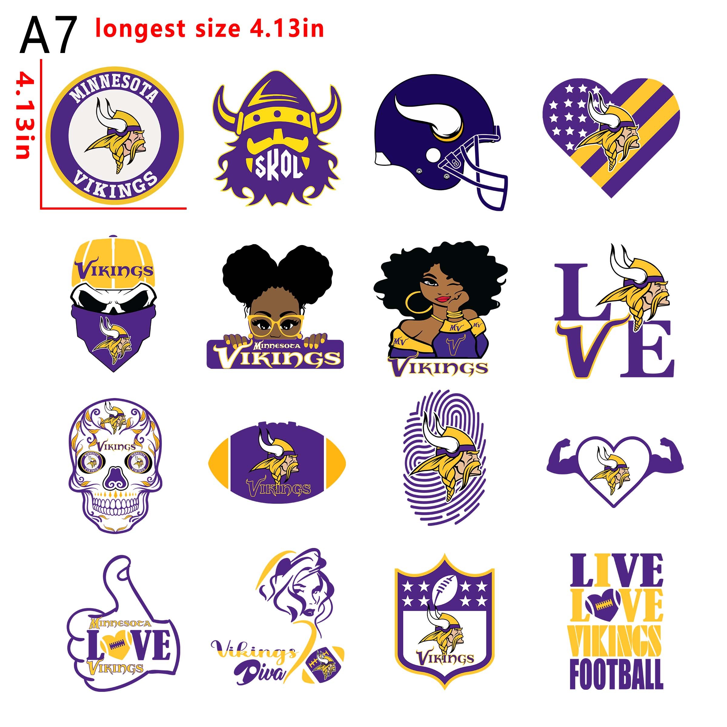 (N8) NFL Minnesota Vikings  football team bundle DTF heat transfer vinyl for T-shirt hoodies