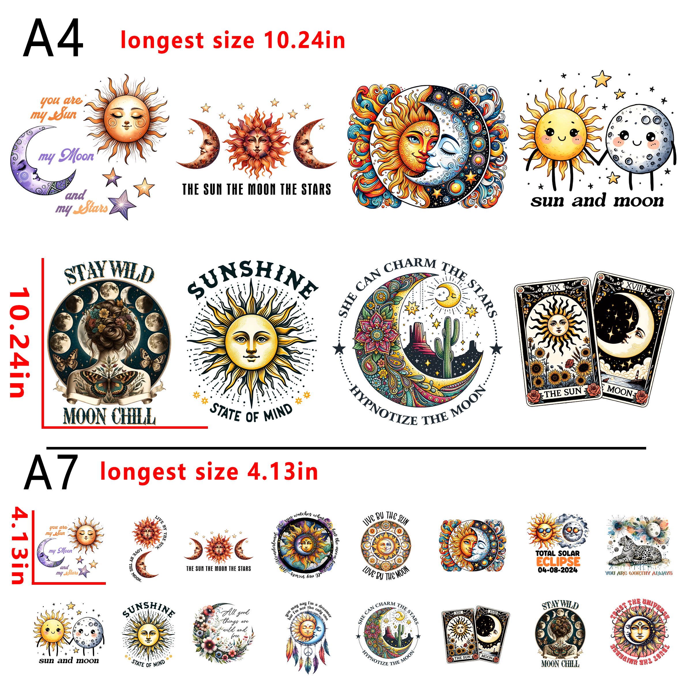 (N78) Sun and Moon bundle DTF heat transfer vinyl  for t shirt hoodies