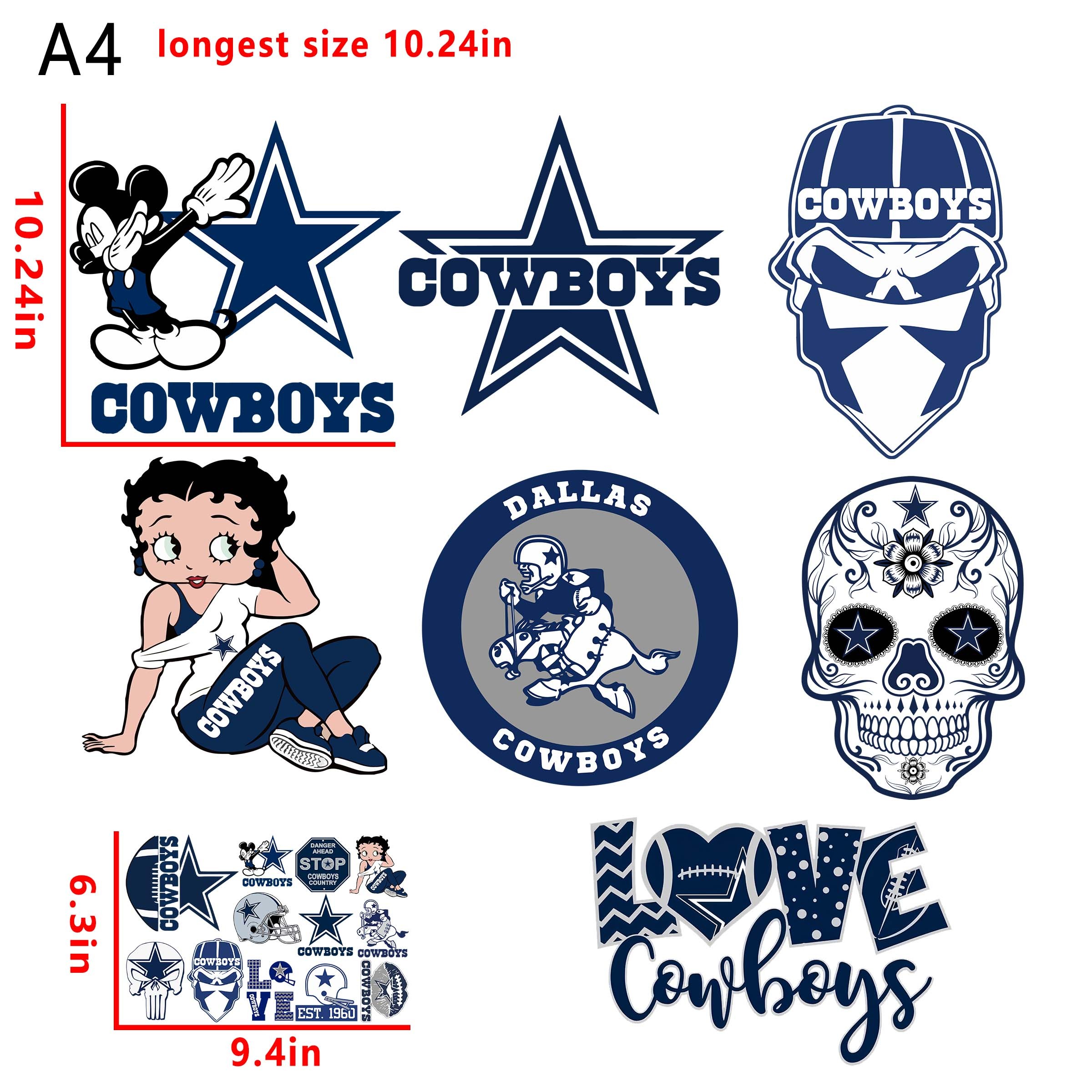 (N3) NFL Dallas Cowboys  football team bundle DTF heat transfer vinyl for T-shirt hoodies