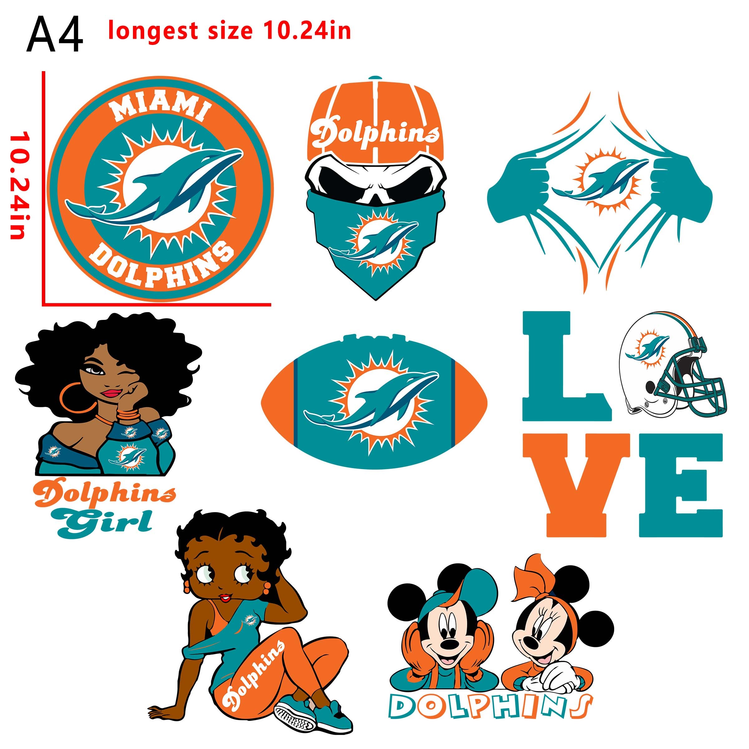 (N7) NFL Miami Dolphins  football team bundle DTF heat transfer vinyl for T-shirt hoodies