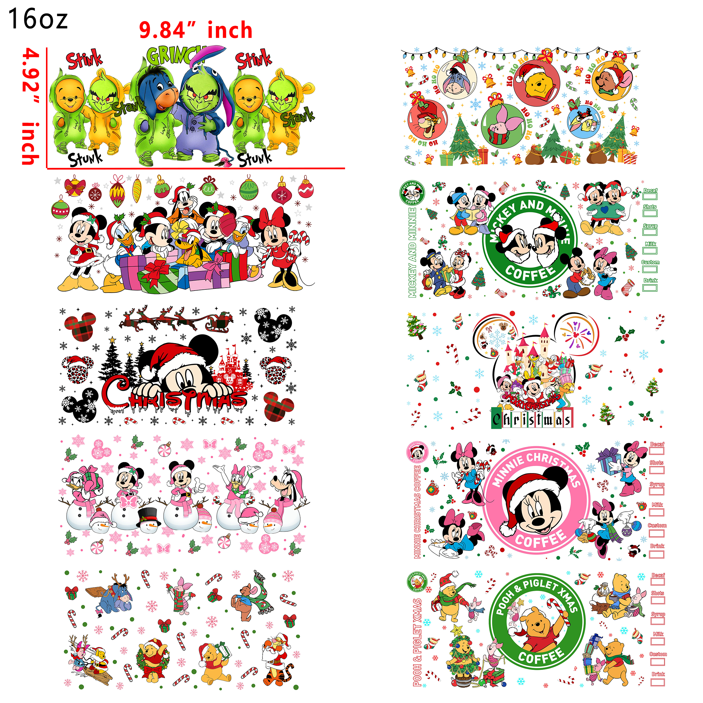 (U18) 20 PCS Disney Christmas mixed  UV DTF Cup wraps 16OZ tumbler water proof