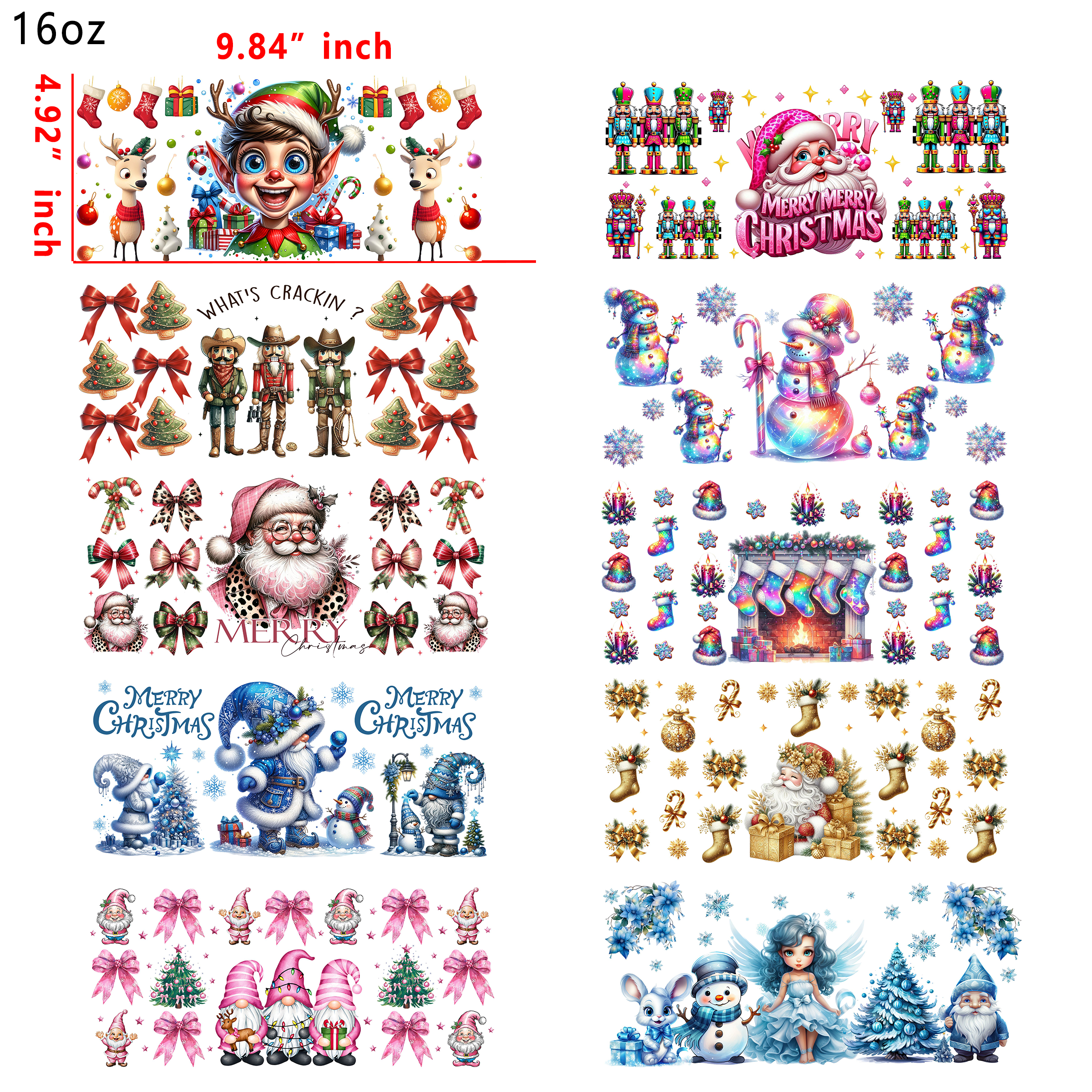 (U22) 20 PCS 2025 new year  Christmas mixed  UV DTF Cup wraps 16OZ tumbler water proof