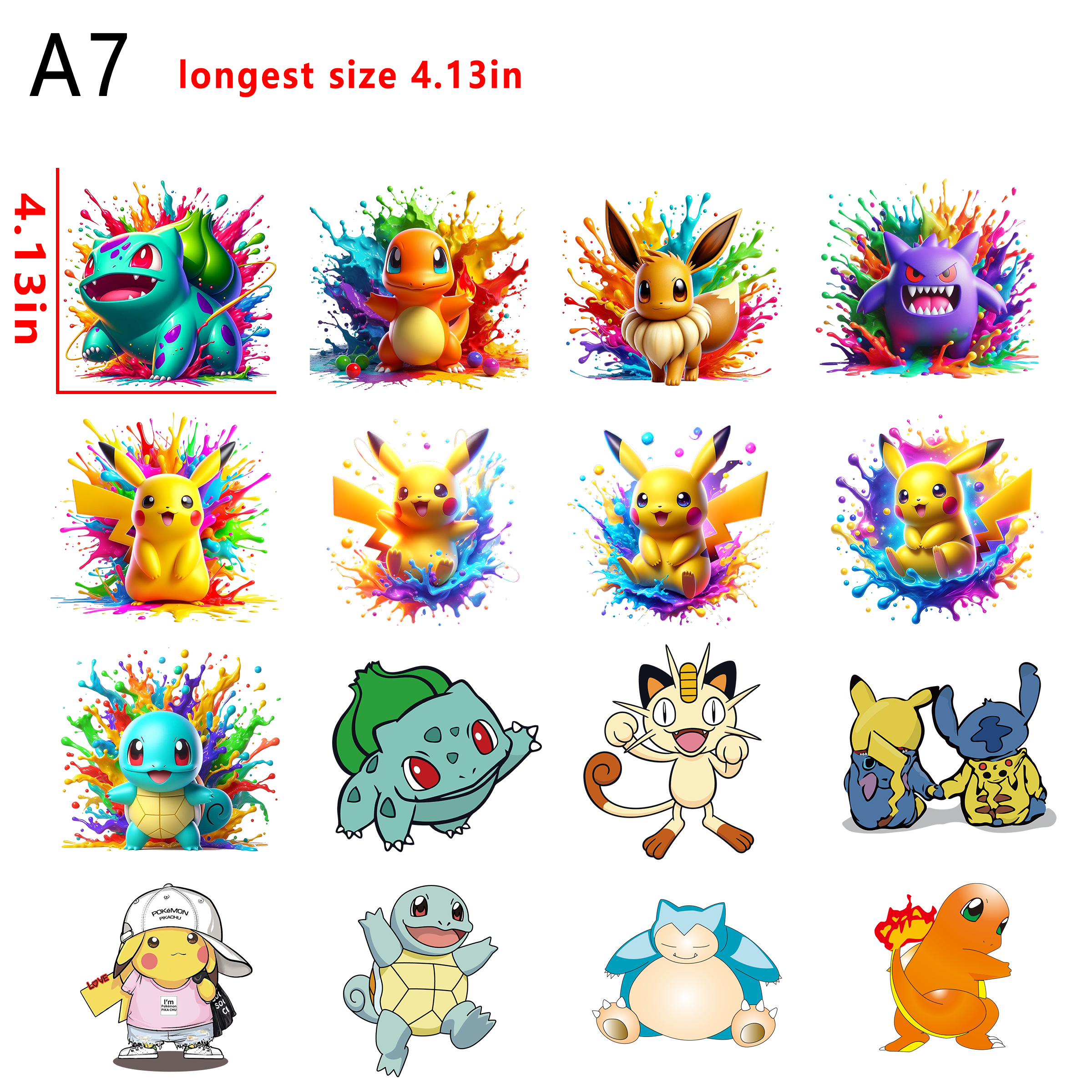 (D40) Pokemen pikachoo kid size bundle DTF heat transfer vinyl for T-shirt hoodies fabrics