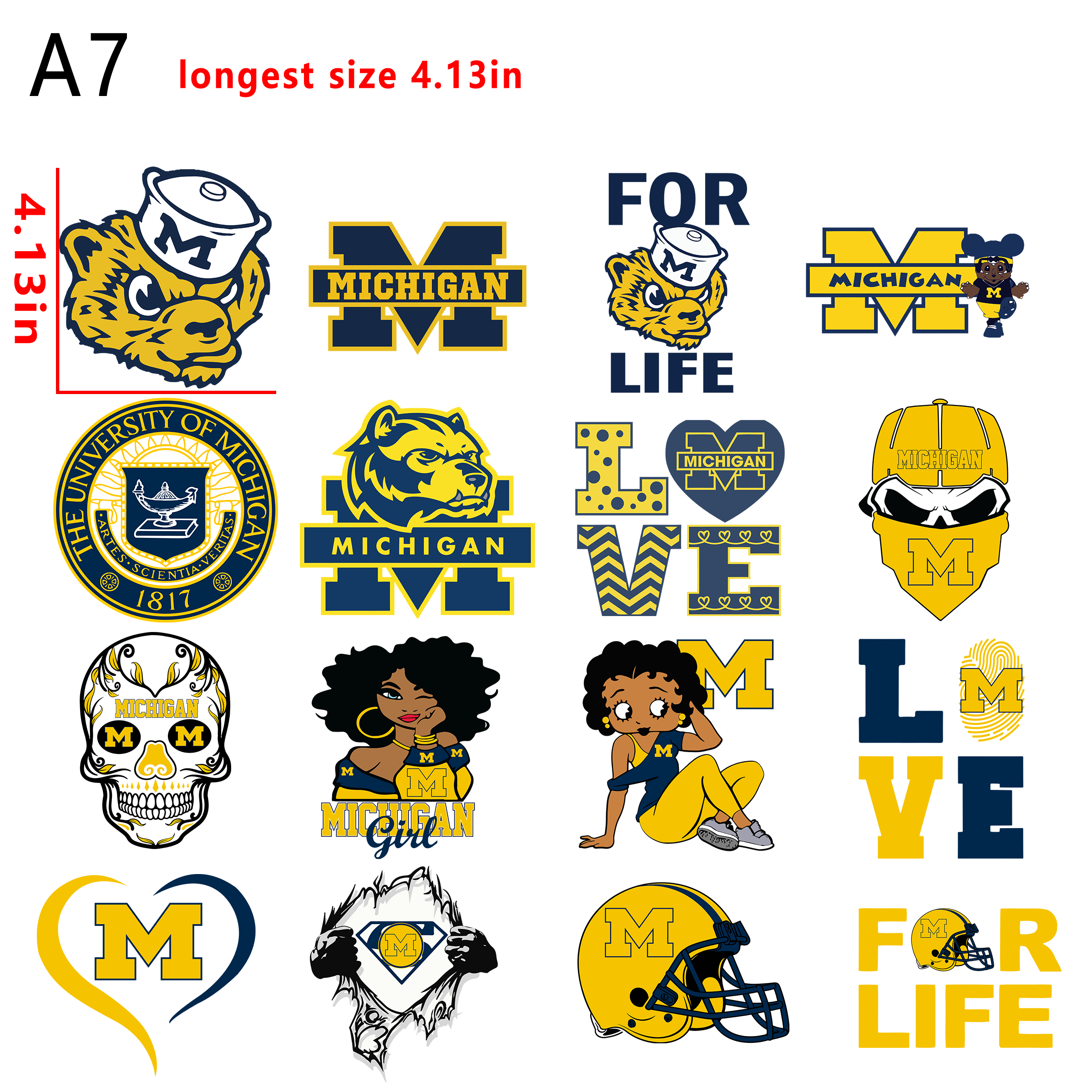 (A18) NFL  Michigan Wolverines College  Football team bundle DTF heat transfer vinyl for T-shirt hoodies fabrics