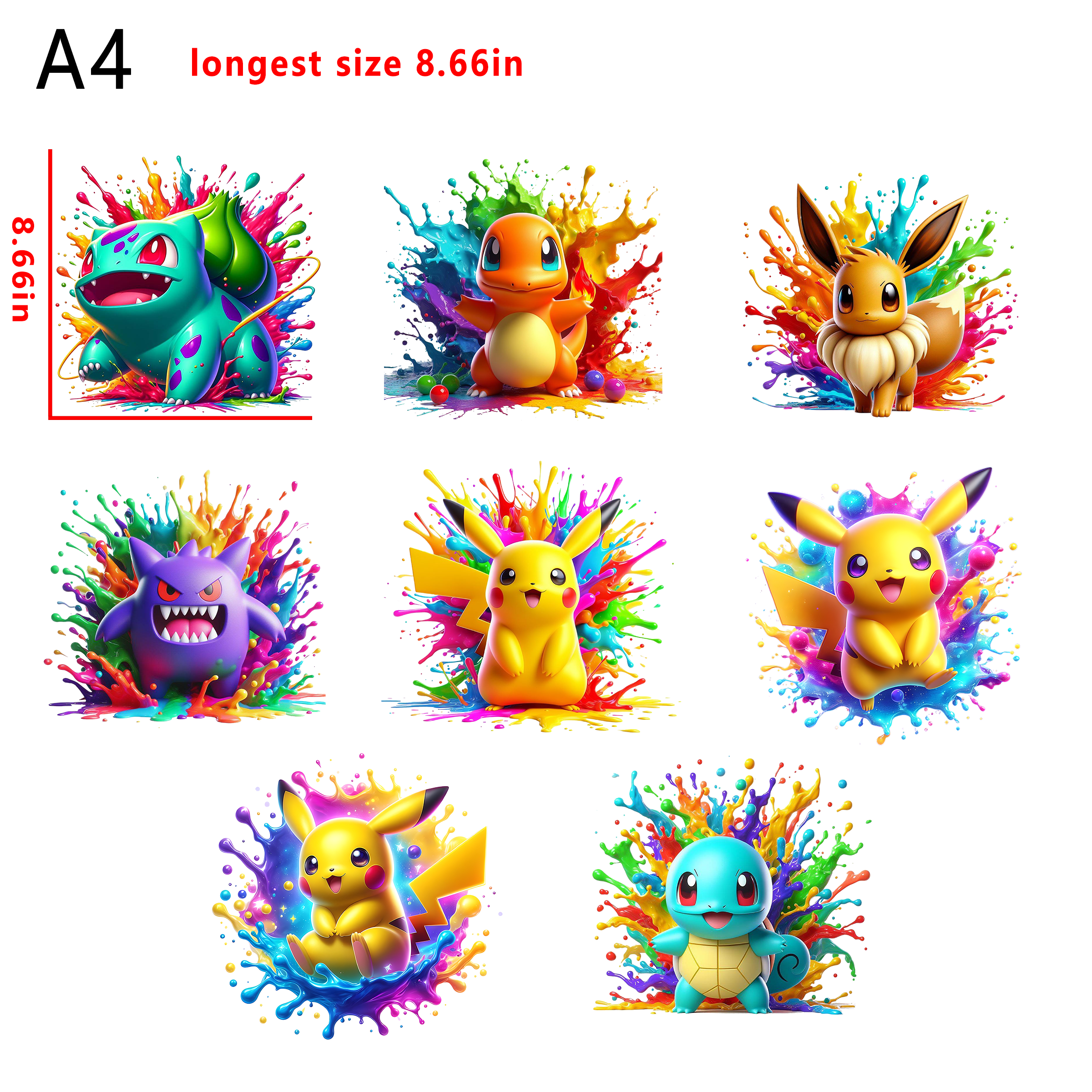 (D40) Pokemen pikachoo kid size bundle DTF heat transfer vinyl for T-shirt hoodies fabrics
