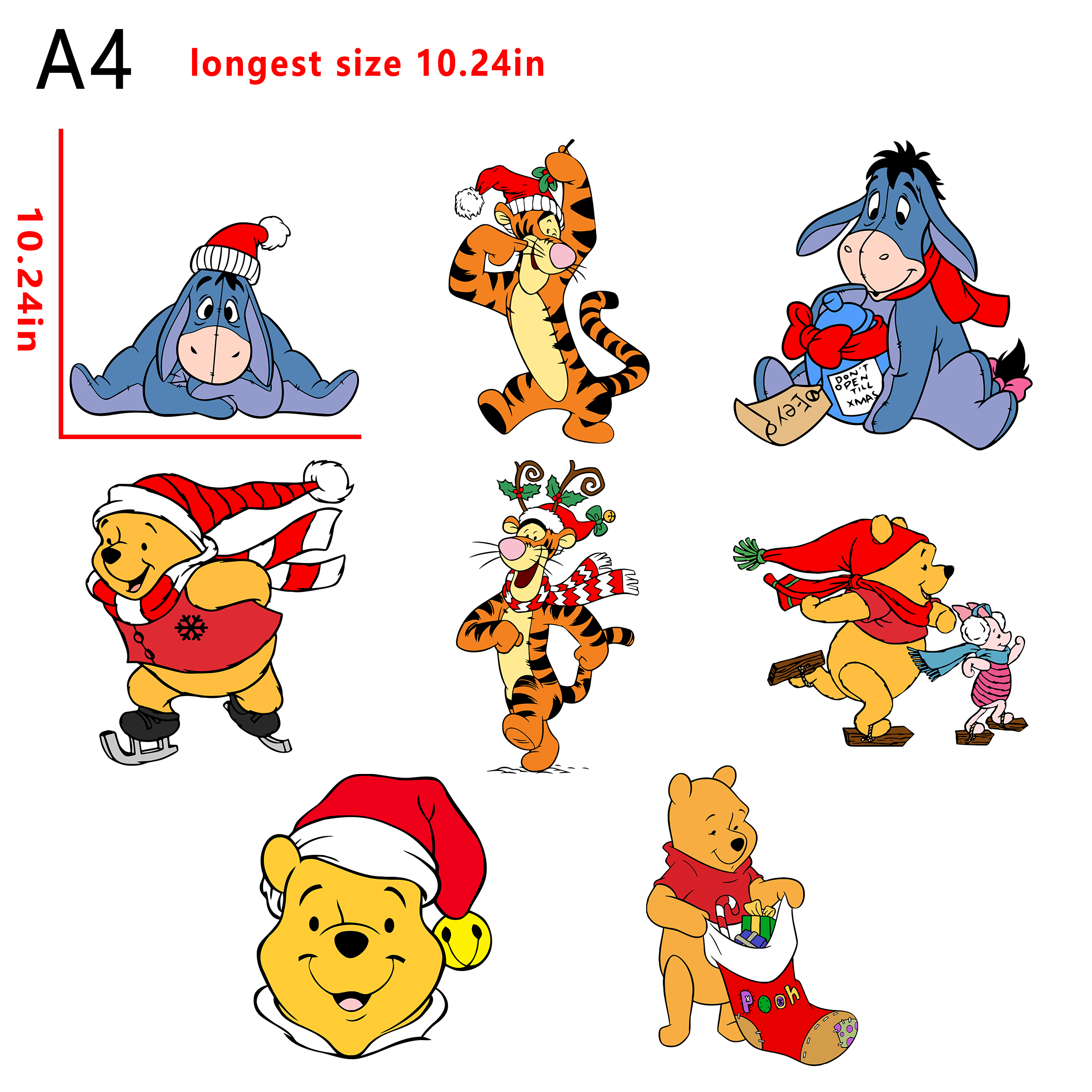 (A24) Winnie pooh Christmas  bundle DTF heat transfer vinyl for T-shirt hoodies fabrics