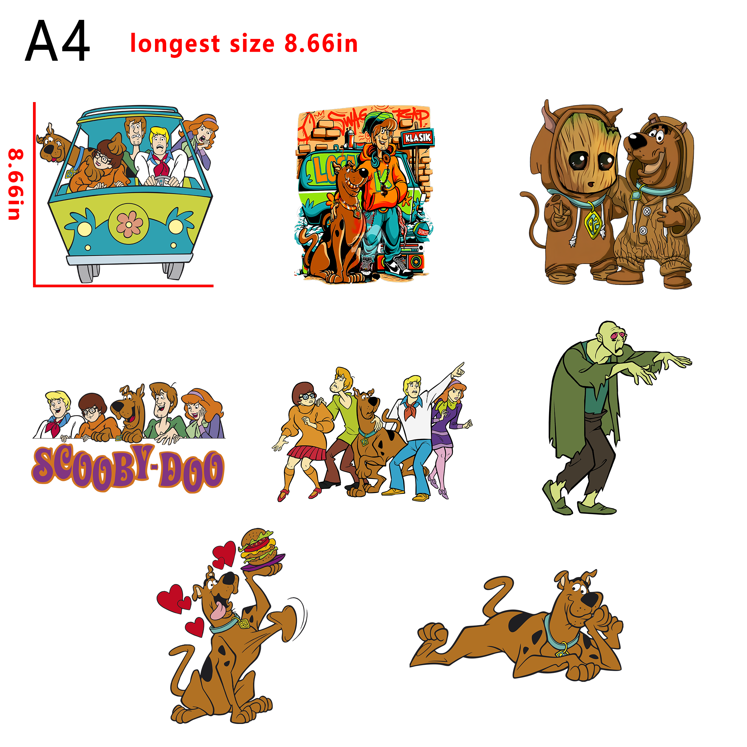 (A11) Scoobydoo cartoon kid size bundle DTF heat transfer vinyl for T-shirt hoodies fabrics