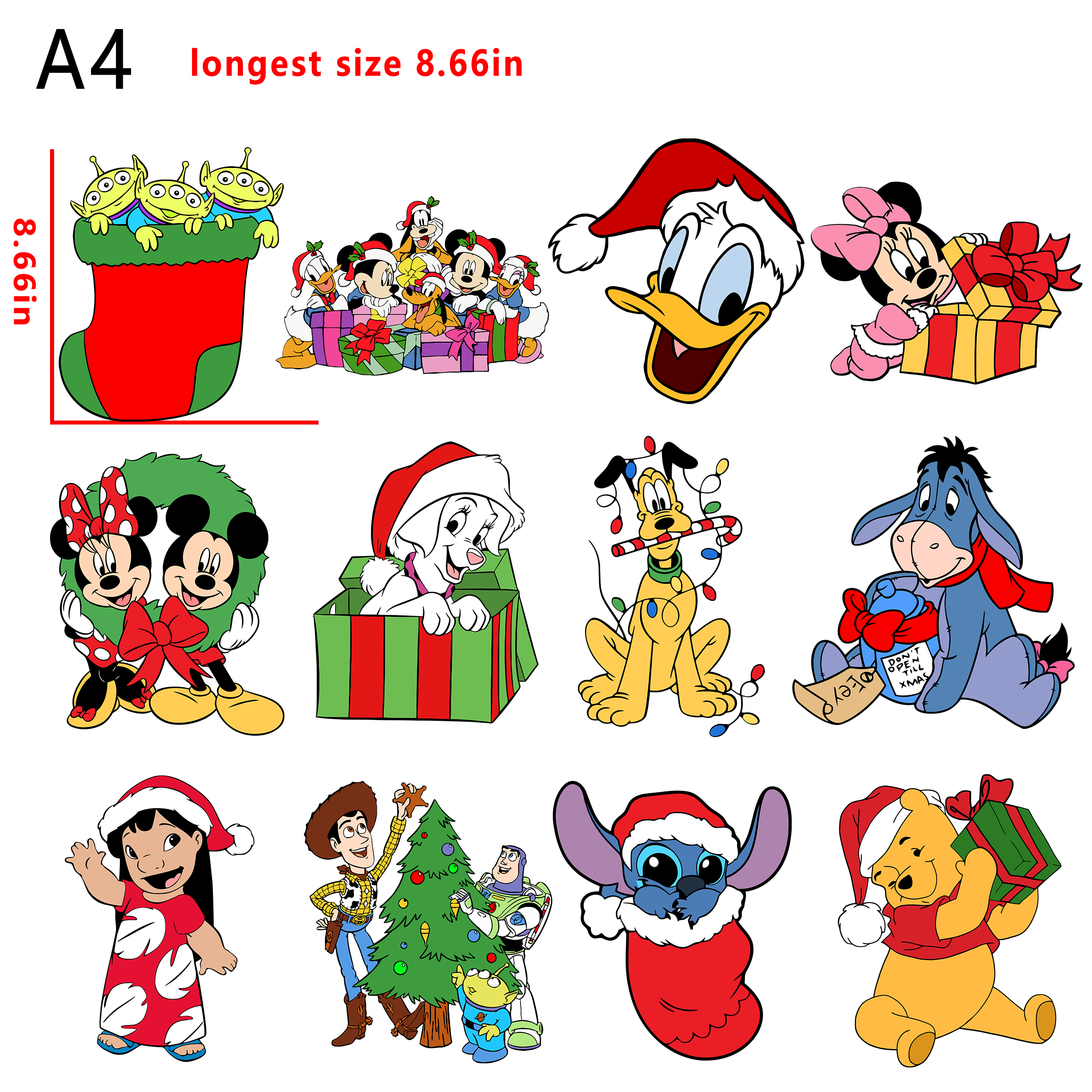 (A20) 12PCS Disney mixed Christmas bundle DTF heat transfer vinyl for T-shirt hoodies fabrics