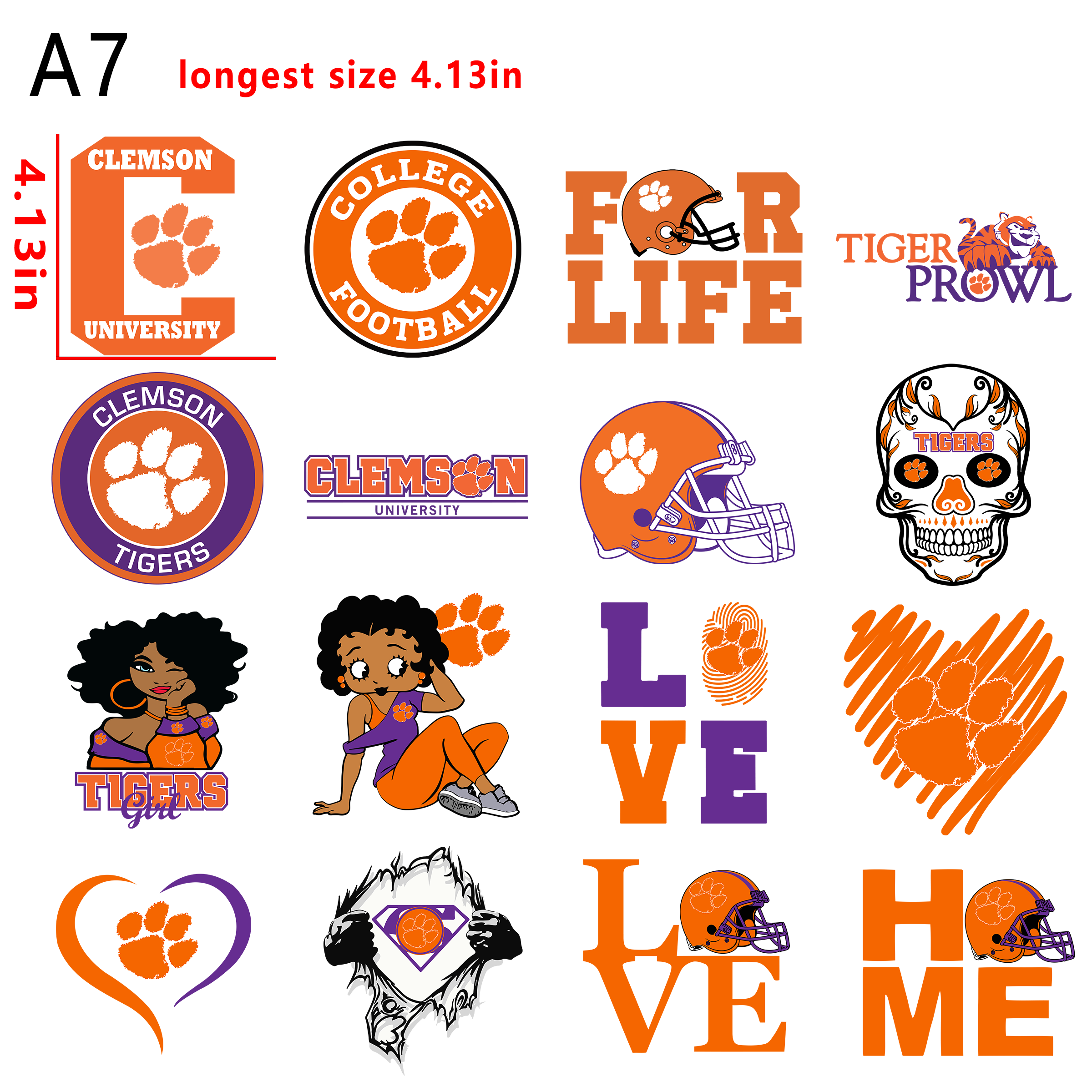 NFL Clemson Tigers College  Football team bundle DTF heat transfer vinyl for T-shirt hoodies fabrics