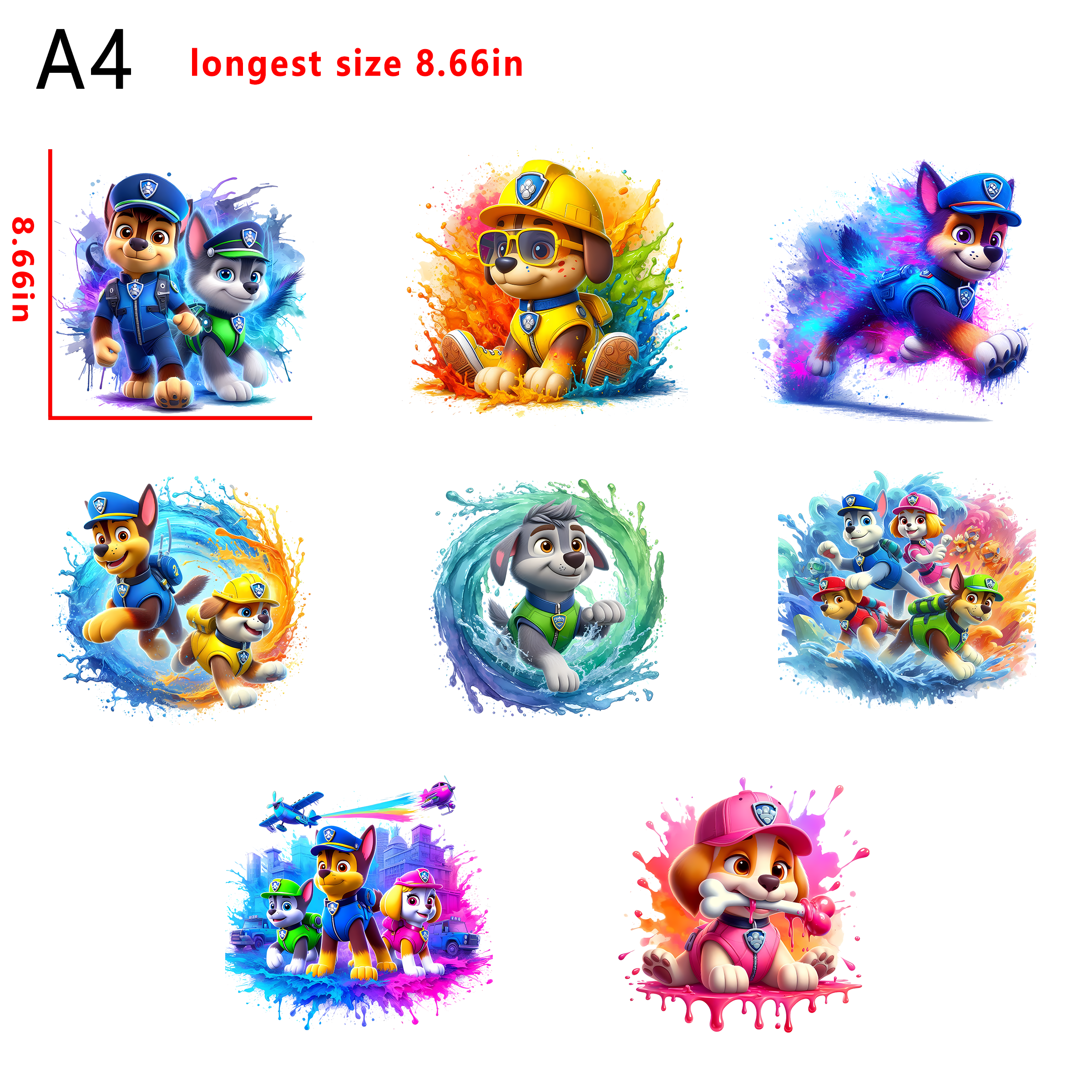(N60) paw patrol cartoon kid size bundle DTF heat transfer vinyl for T-shirt hoodies fabrics