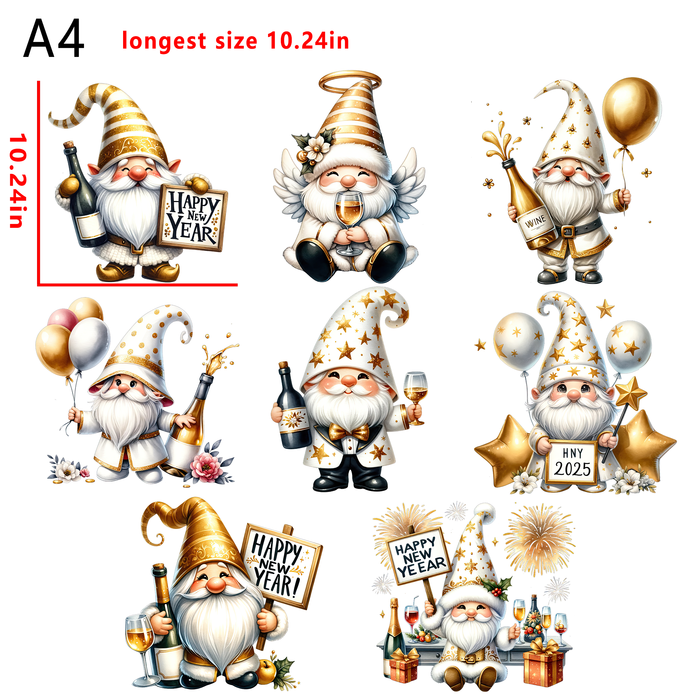 (A22) 2025 Happy New Year Ghomes  bundle DTF heat transfer vinyl for T-shirt hoodies fabrics