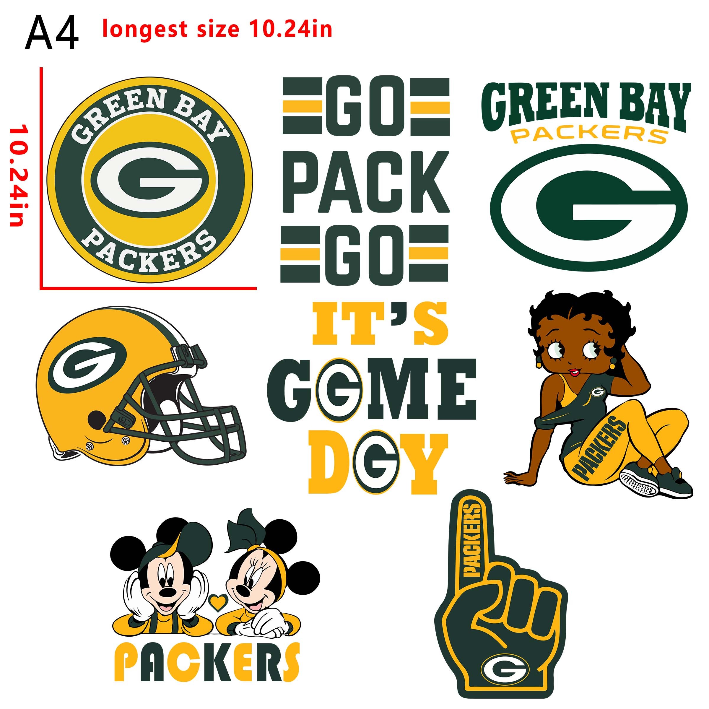 (N14) NFL Green Bay Packers  Football team bundle DTF heat transfer vinyl for T-shirt hoodies fabrics