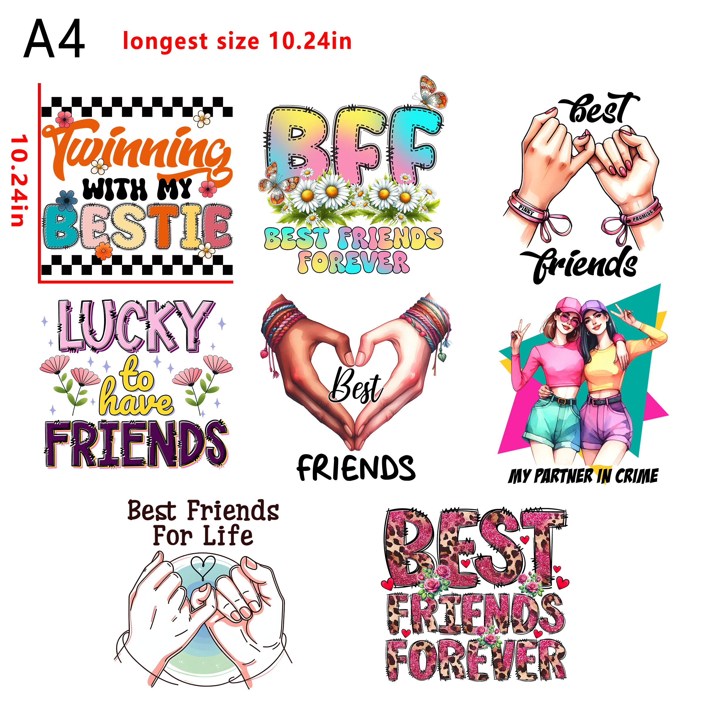 (C60) Best Friend  bundle DTF heat transfer vinyl for T-shirt hoodies fabrics