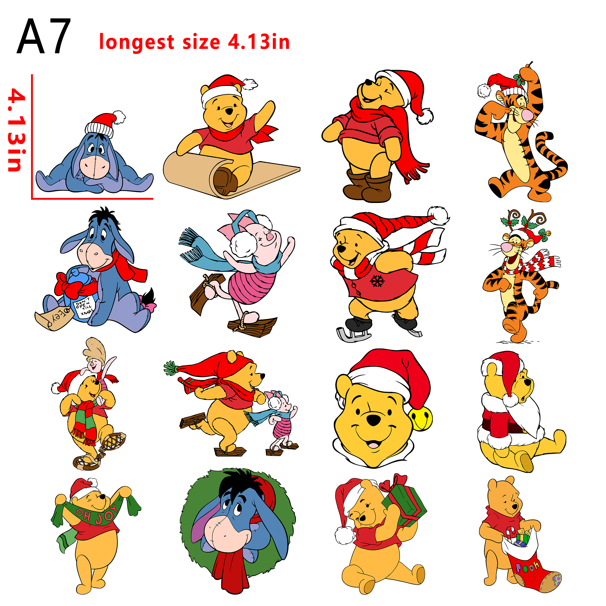 (A24) Winnie pooh Christmas  bundle DTF heat transfer vinyl for T-shirt hoodies fabrics