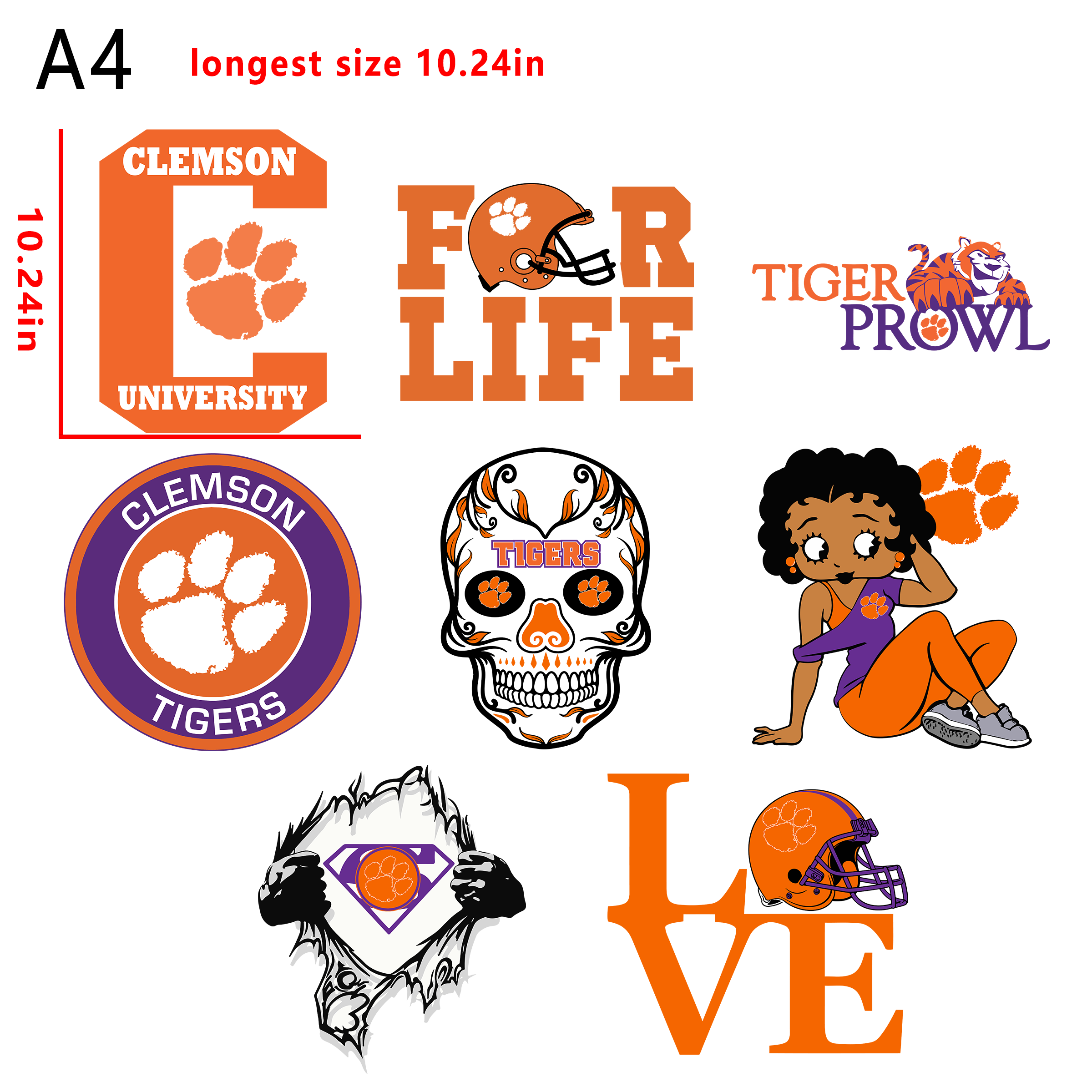 NFL Clemson Tigers College  Football team bundle DTF heat transfer vinyl for T-shirt hoodies fabrics