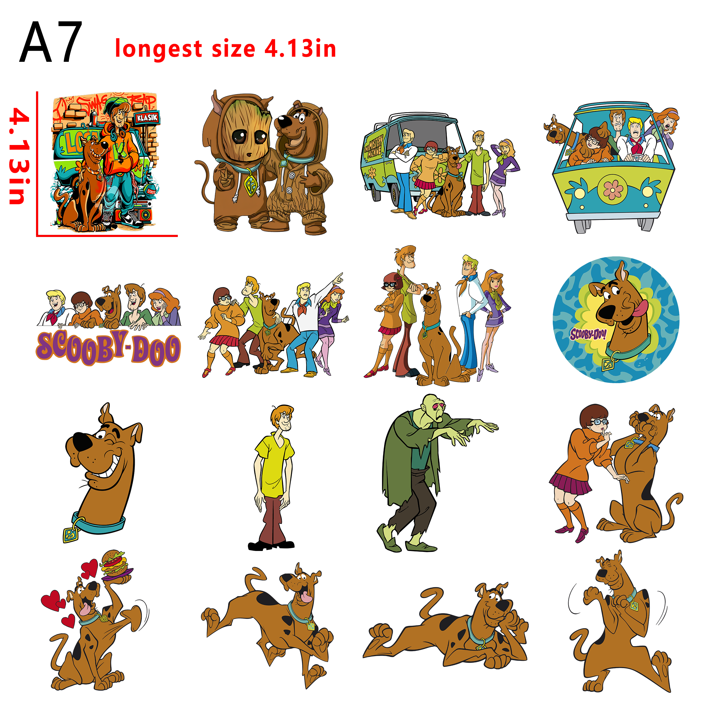 (A11) Scoobydoo cartoon kid size bundle DTF heat transfer vinyl for T-shirt hoodies fabrics