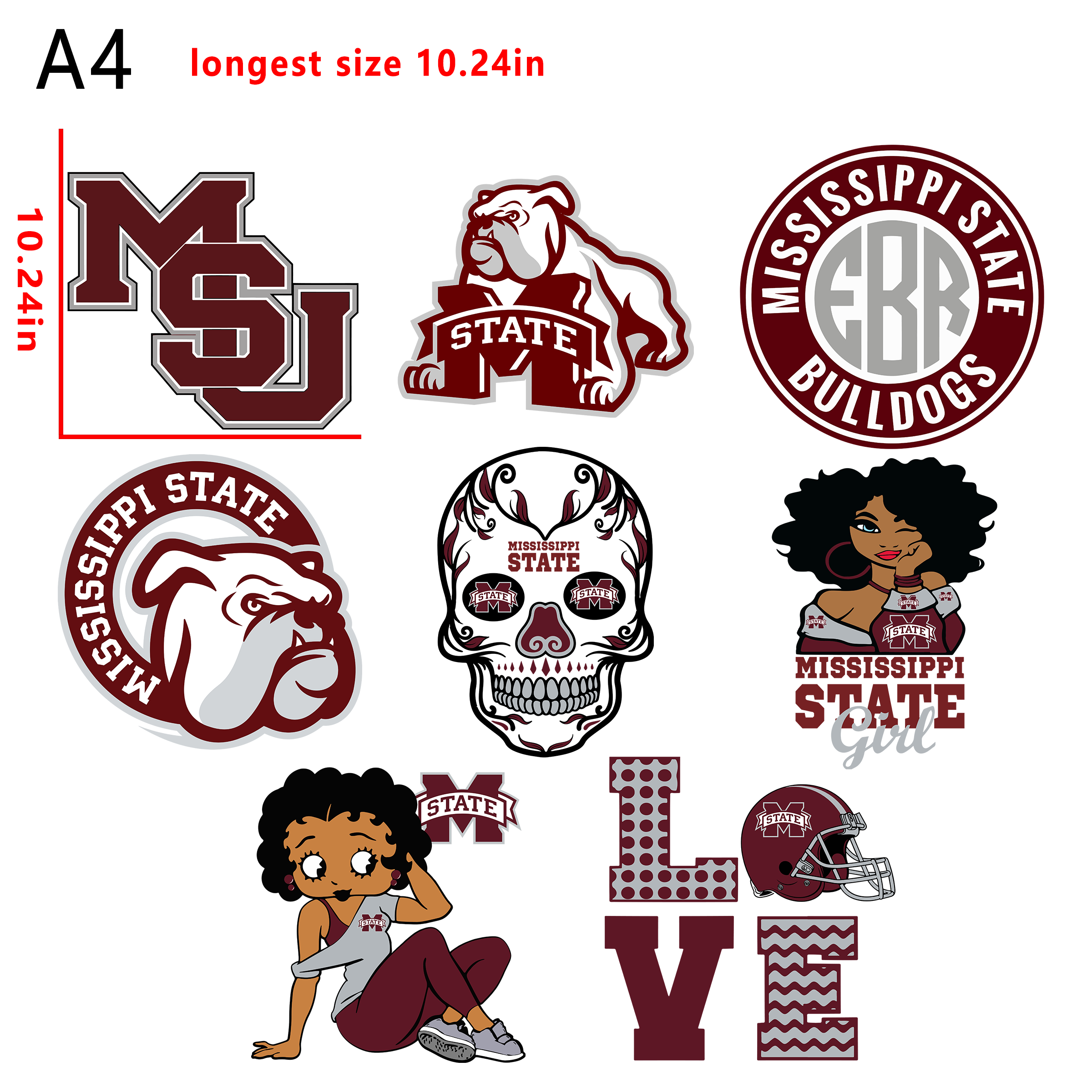 NFL  Mississippi State  Football team bundle DTF heat transfer vinyl for T-shirt hoodies fabrics