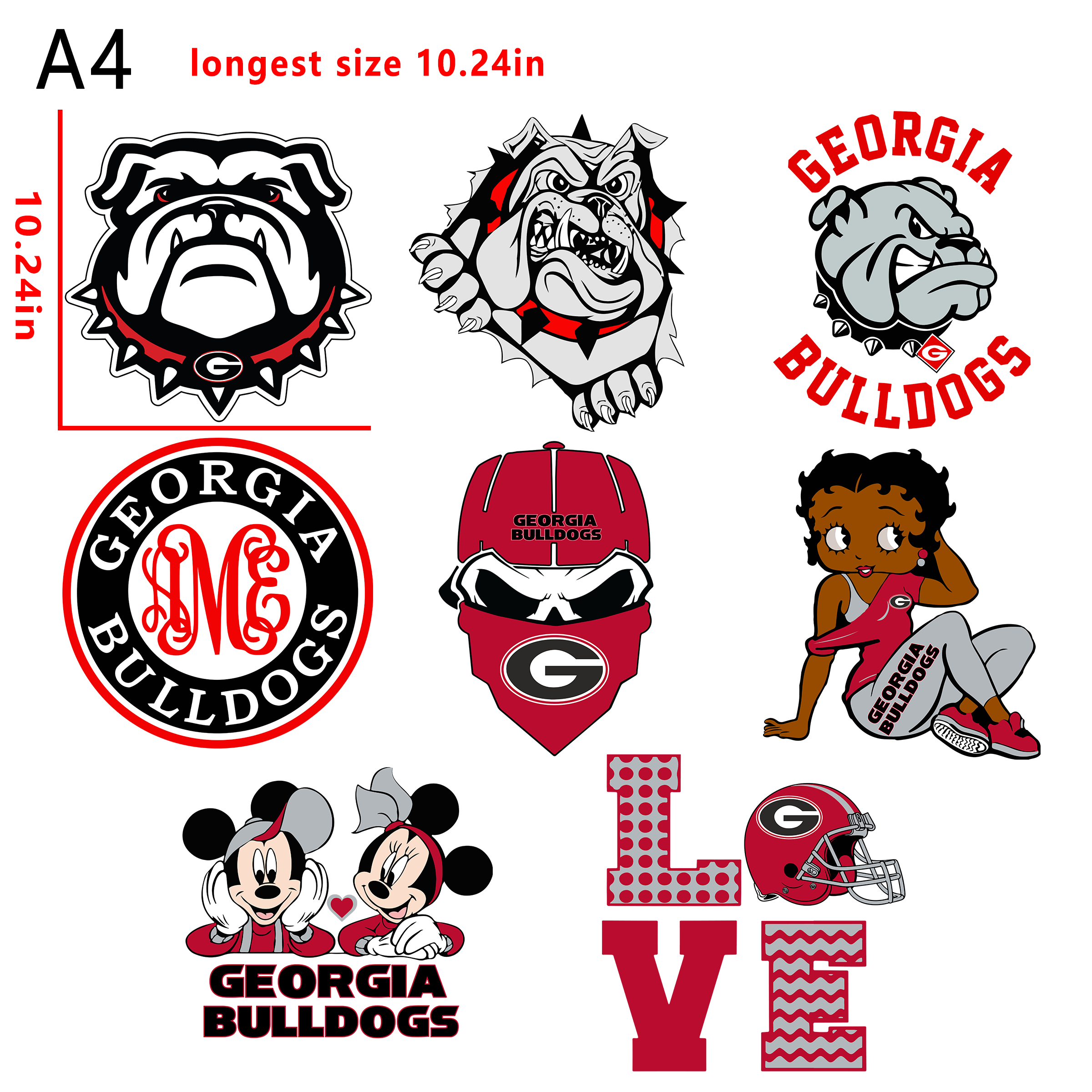 (N70) NFL Georgia Bulldogs Football team bundle DTF heat transfer vinyl for T-shirt hoodies fabrics