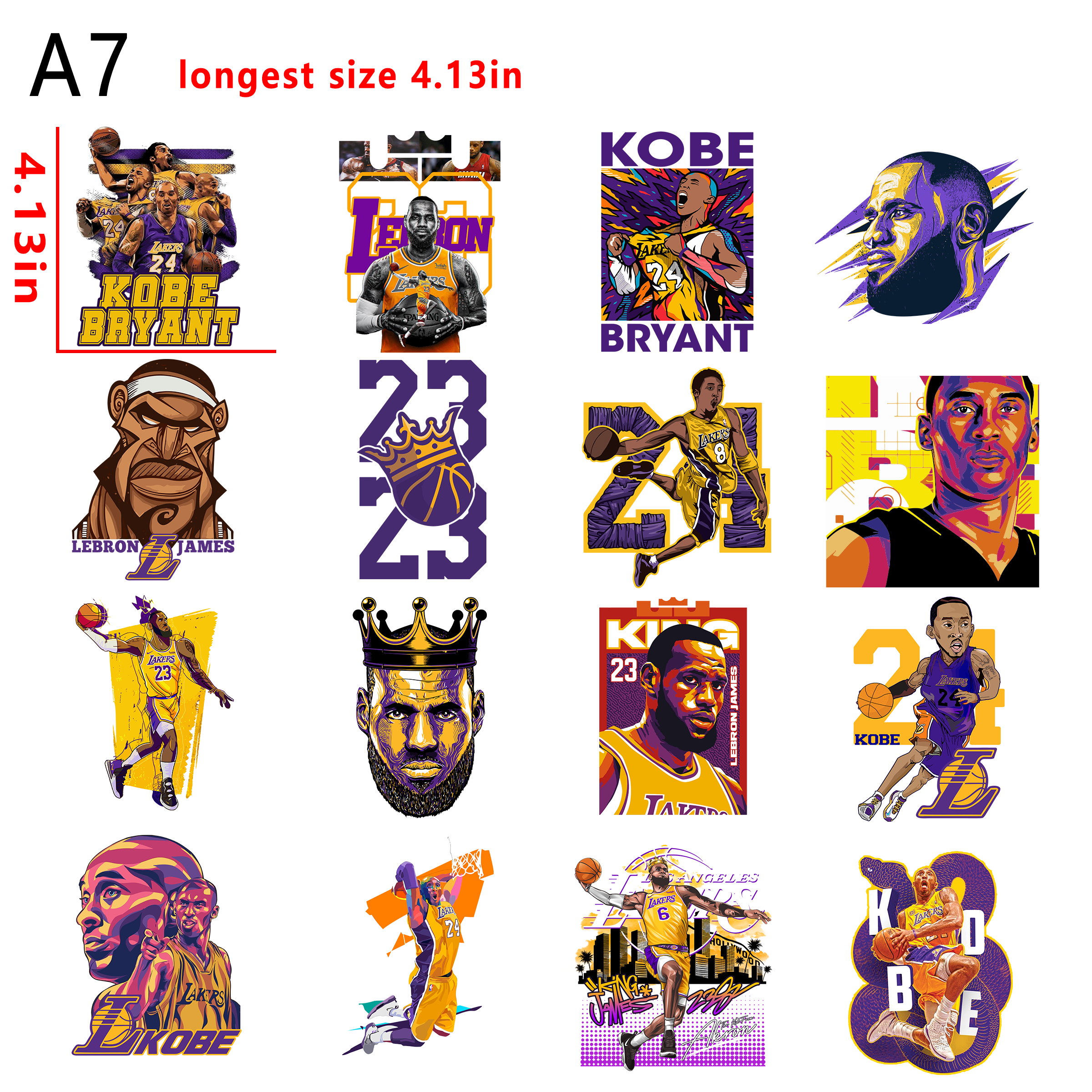 (D52) NBA Lakers Kobe  Bryant Libron James bundle DTF heat transfer vinyl for T-shirt hoodies fabrics