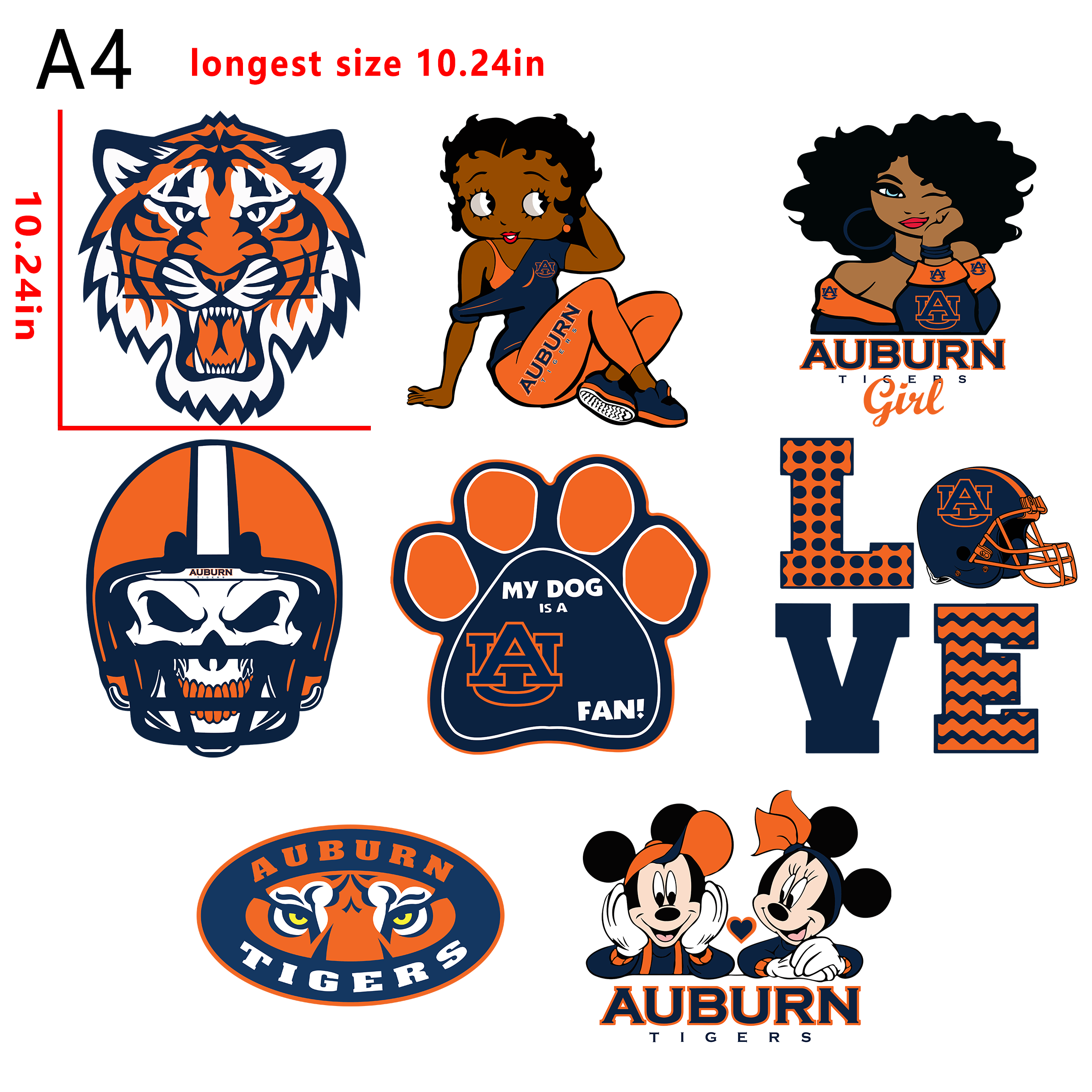 (N89) NFL Auburn Tigers College Football team bundle DTF heat transfer vinyl for T-shirt hoodies fabrics
