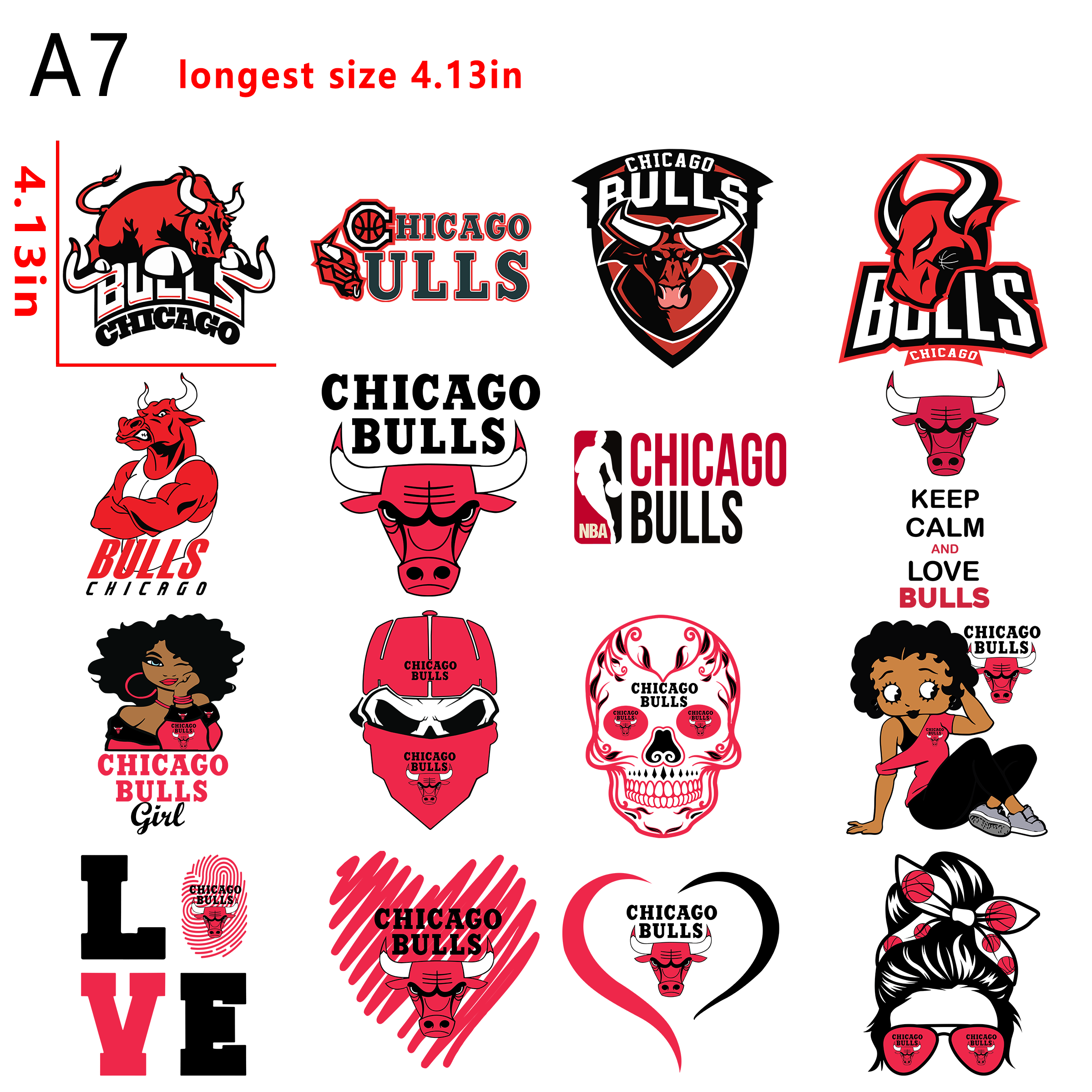 (D55) NBA Chicago Bulls bundle DTF heat transfer vinyl for T-shirt hoodies fabrics
