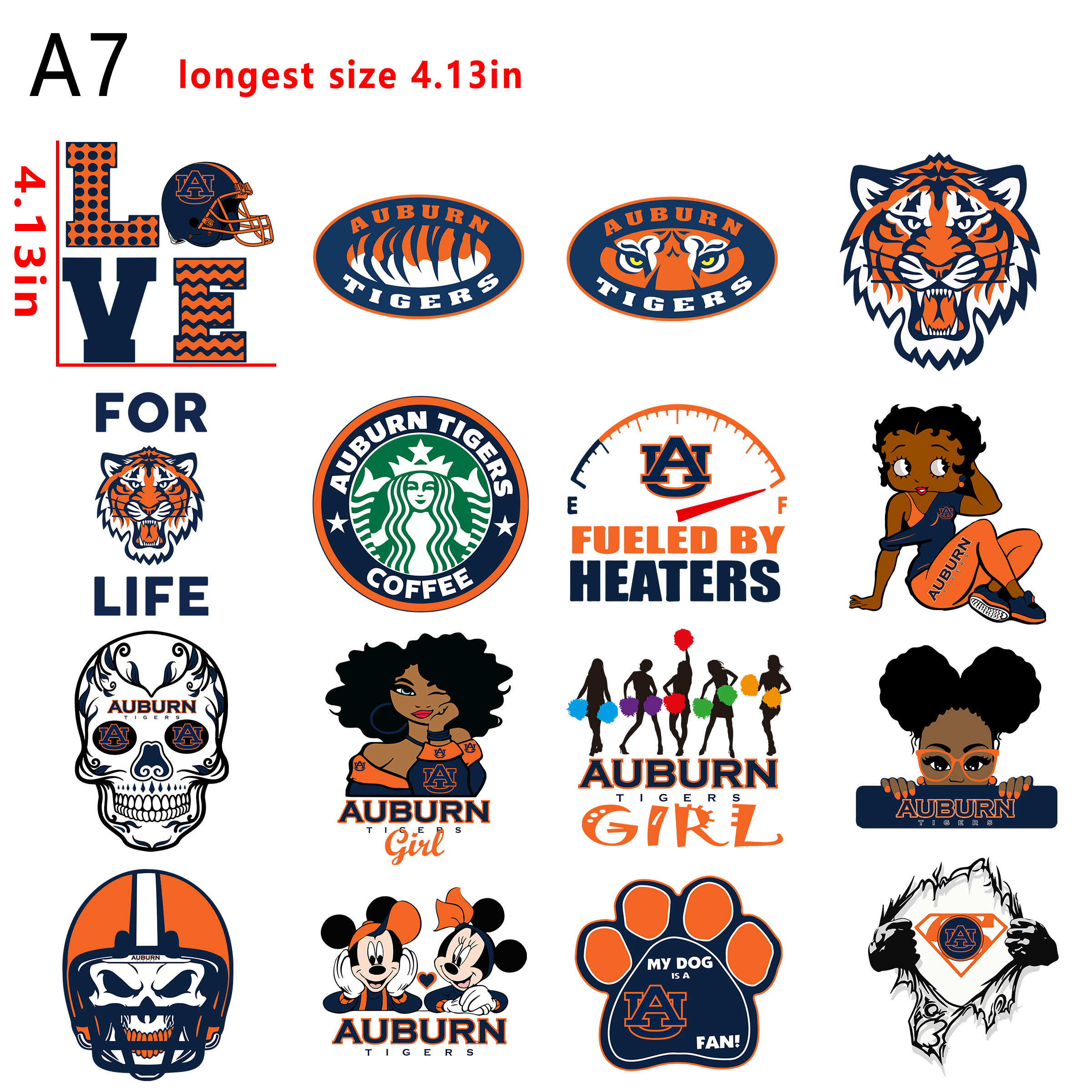 (N89) NFL Auburn Tigers College Football team bundle DTF heat transfer vinyl for T-shirt hoodies fabrics