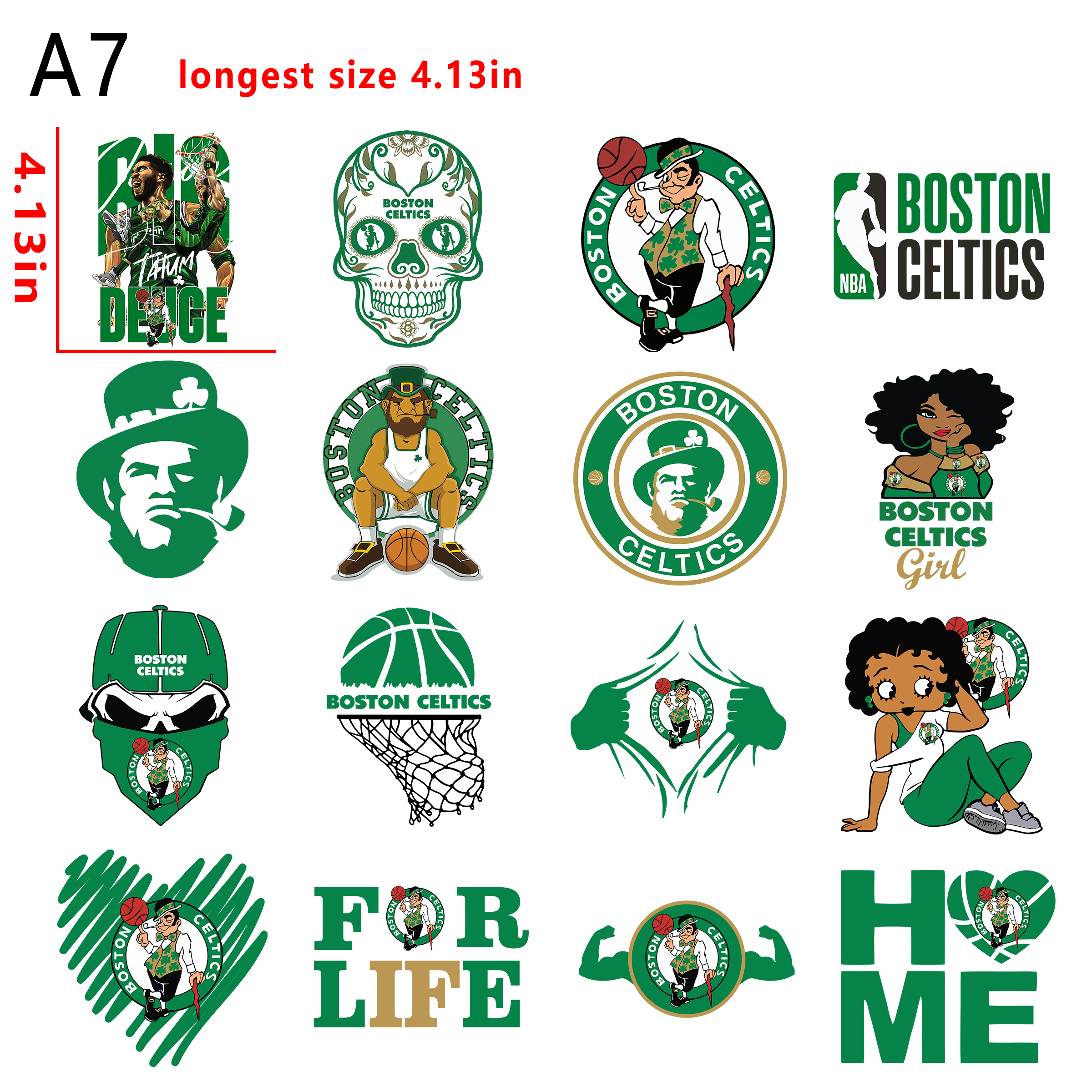 (D72) NBA Boston Celtics bundle DTF heat transfer vinyl for T-shirt hoodies fabrics