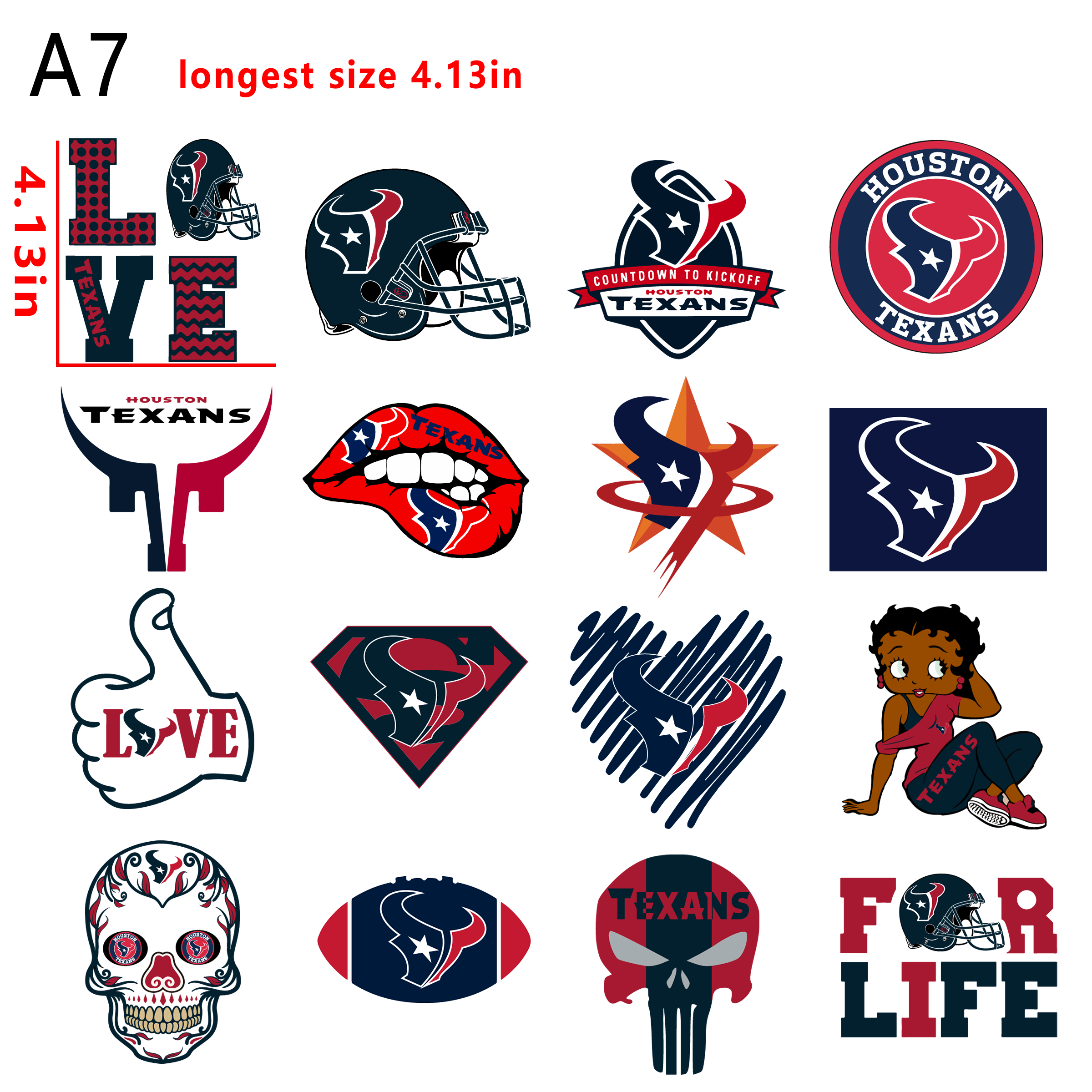 (N69) NFL Houston Texans Football team bundle DTF heat transfer vinyl for T-shirt hoodies fabrics