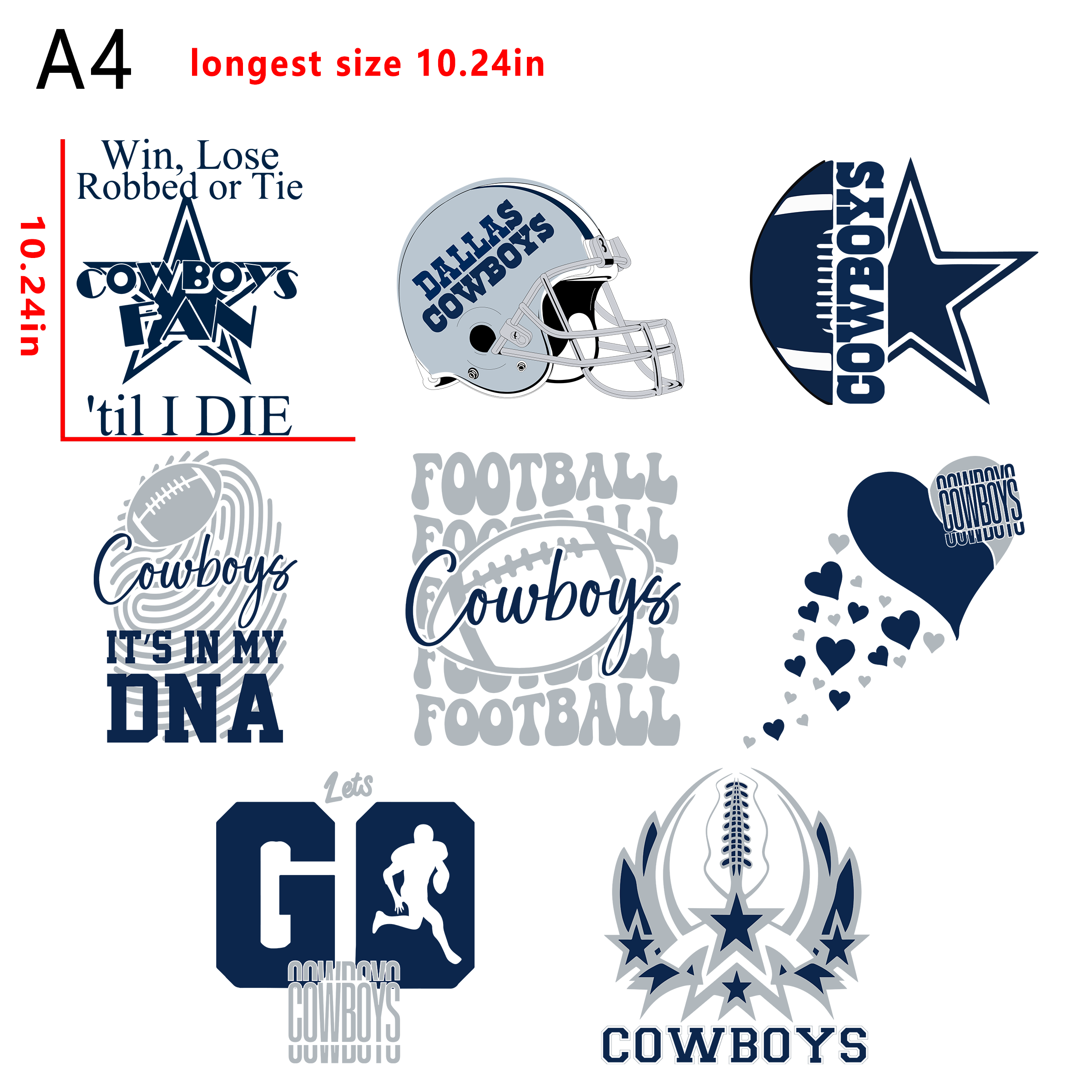 (D26) NFL Dallas Cowboys Football team bundle DTF heat transfer vinyl for T-shirt hoodies fabrics