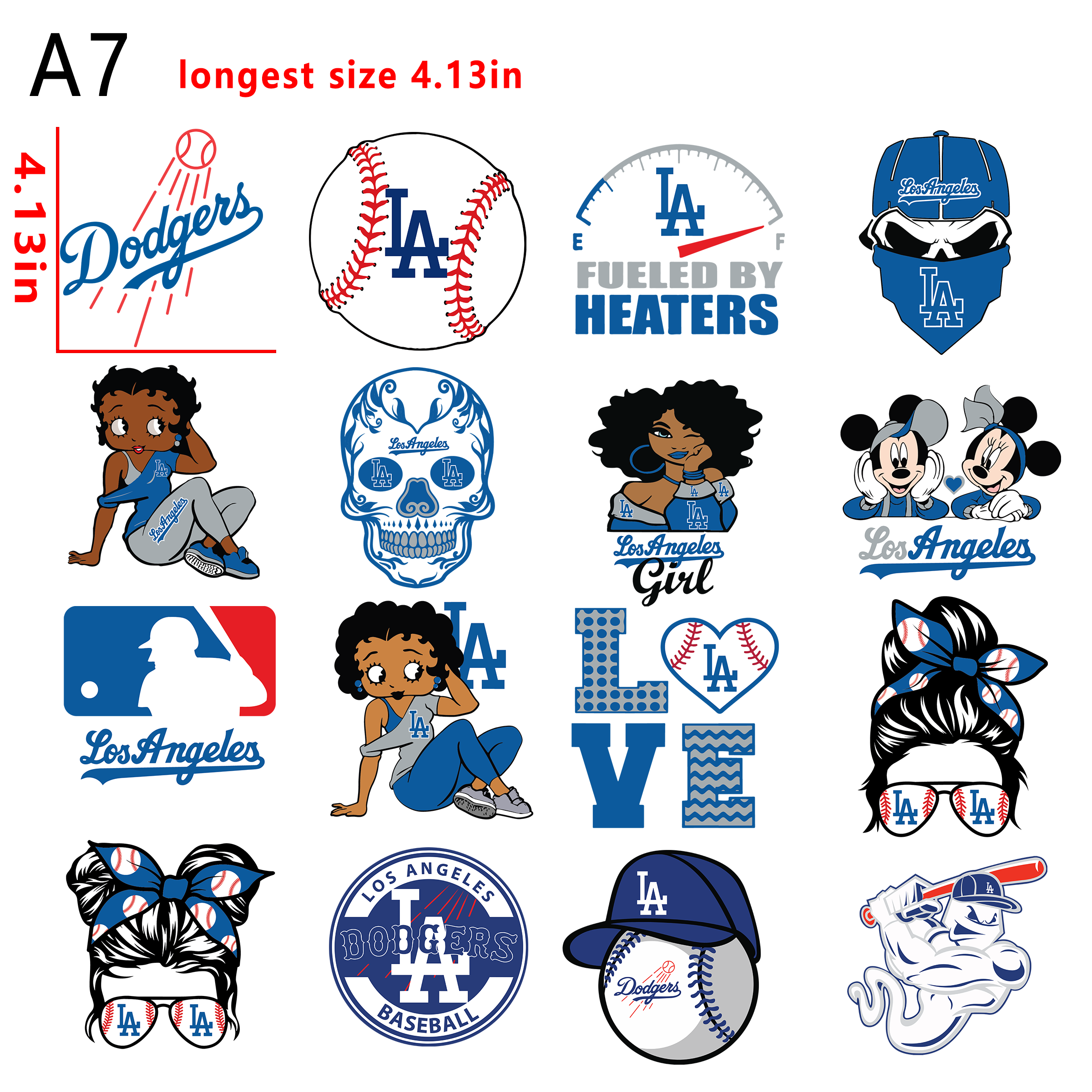 (N66) MLB Los Angeles Dodgers Baseball team bundle DTF heat transfer vinyl for T-shirt hoodies fabrics