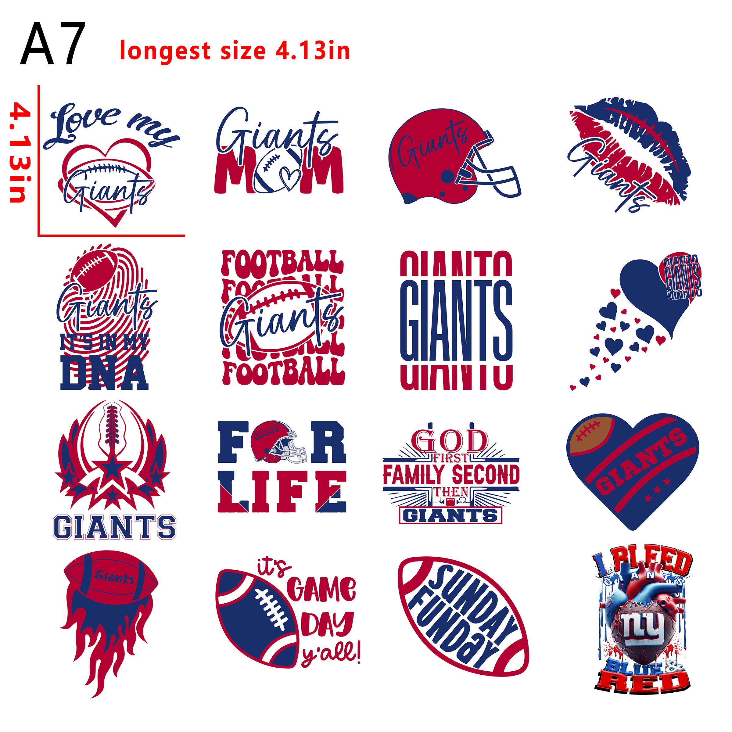 (D15) NFL Giants Football team bundle DTF heat transfer vinyl for T-shirt hoodies fabrics
