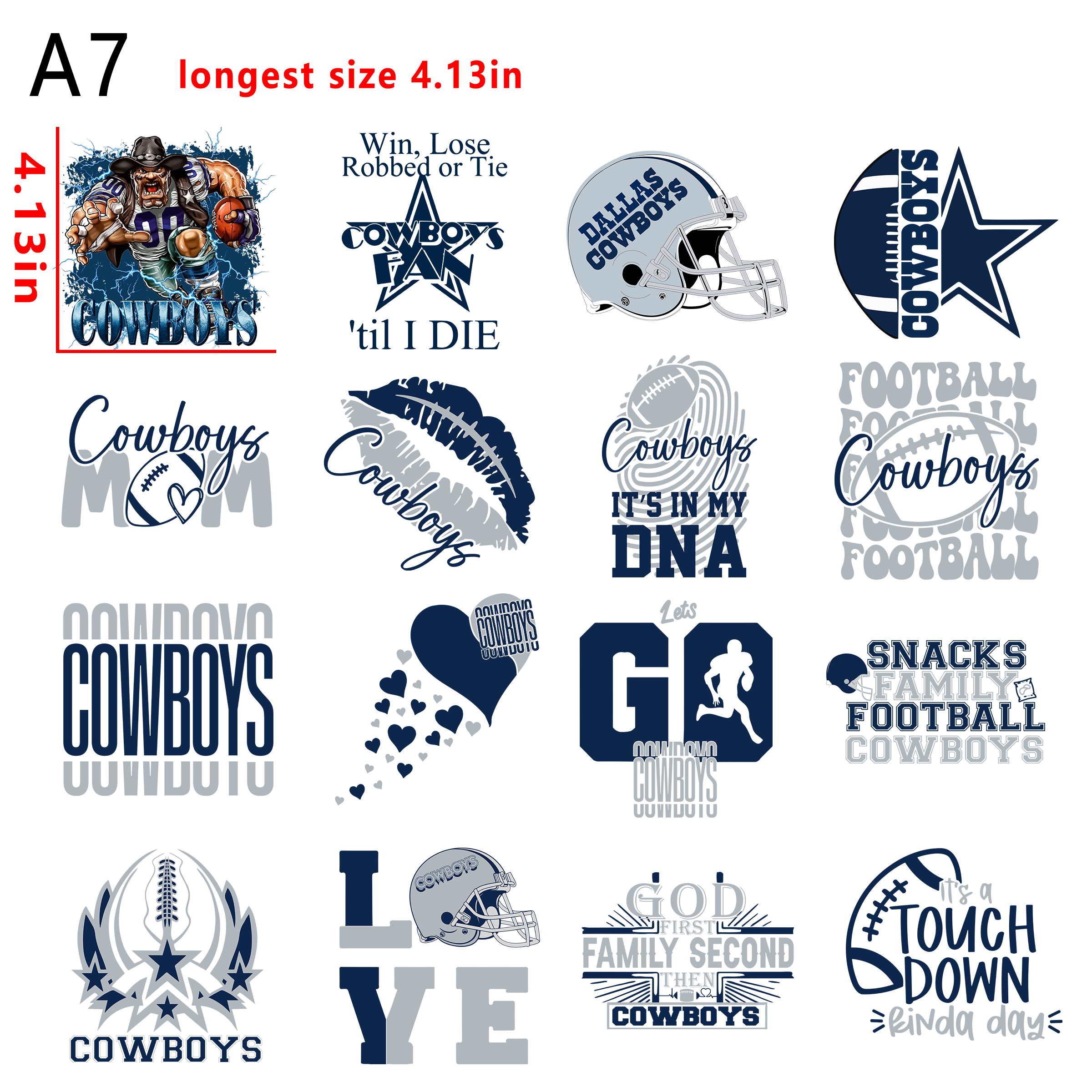 (D26) NFL Dallas Cowboys Football team bundle DTF heat transfer vinyl for T-shirt hoodies fabrics