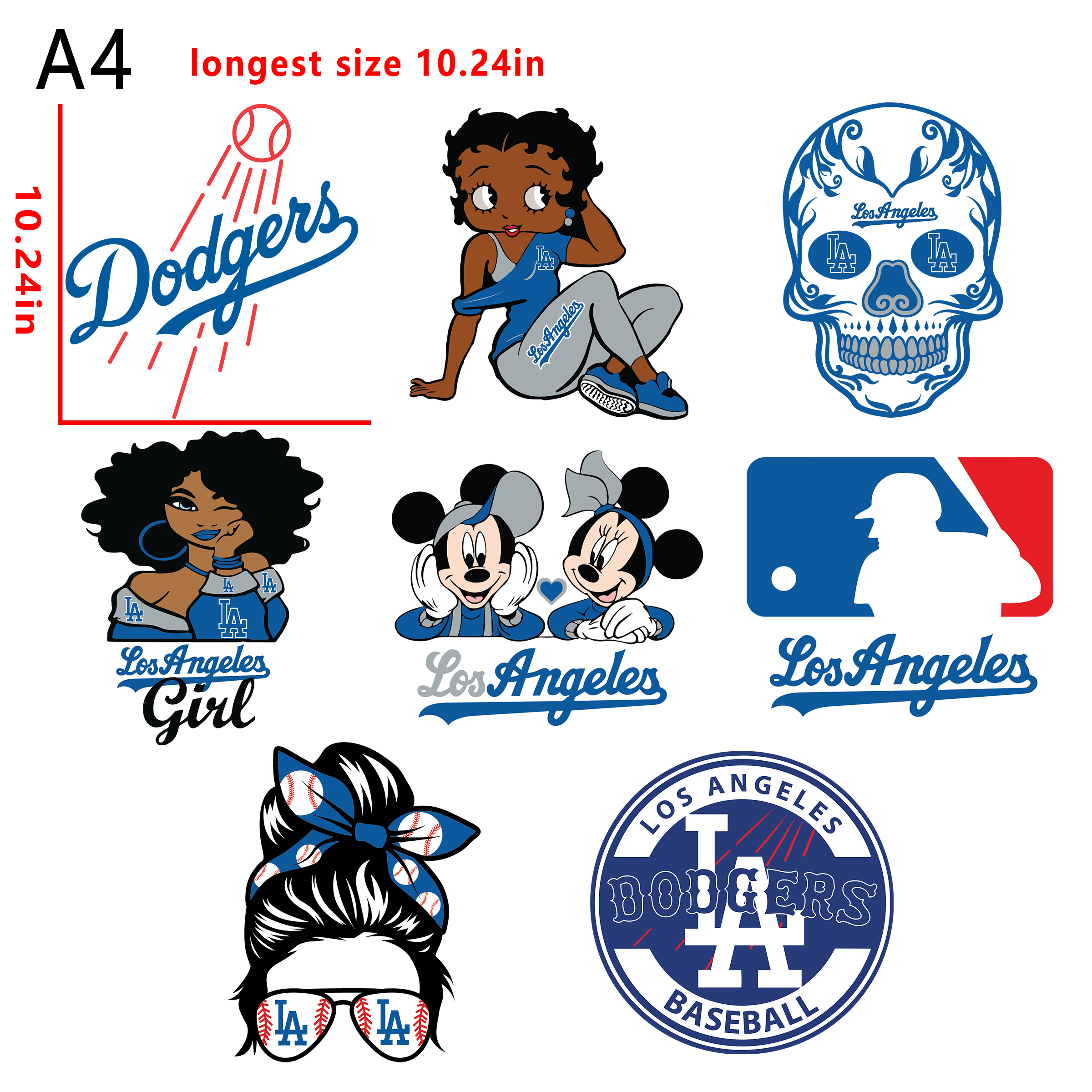 (N66) MLB Los Angeles Dodgers Baseball team bundle DTF heat transfer vinyl for T-shirt hoodies fabrics
