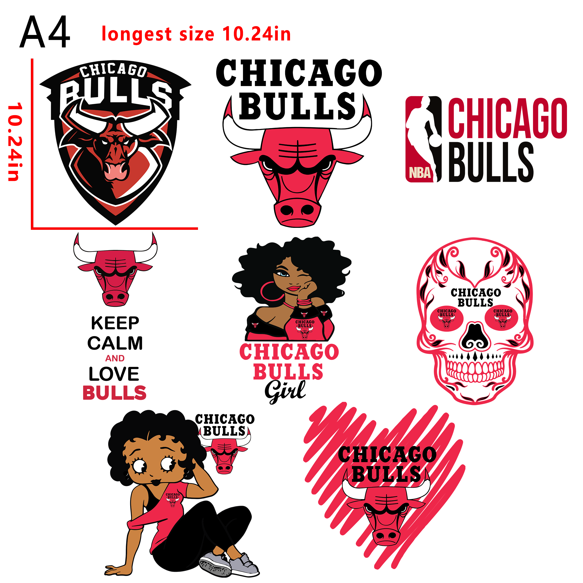 (D55) NBA Chicago Bulls bundle DTF heat transfer vinyl for T-shirt hoodies fabrics