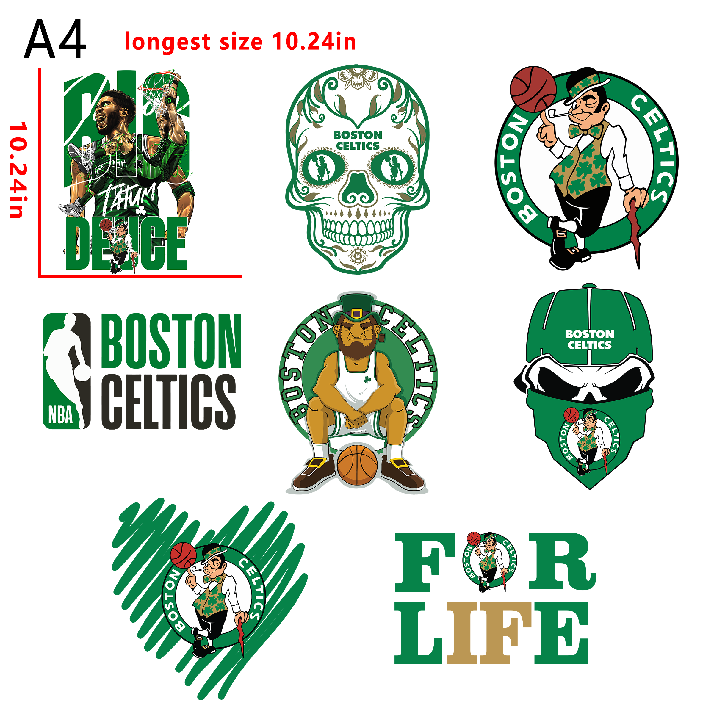 (D72) NBA Boston Celtics bundle DTF heat transfer vinyl for T-shirt hoodies fabrics