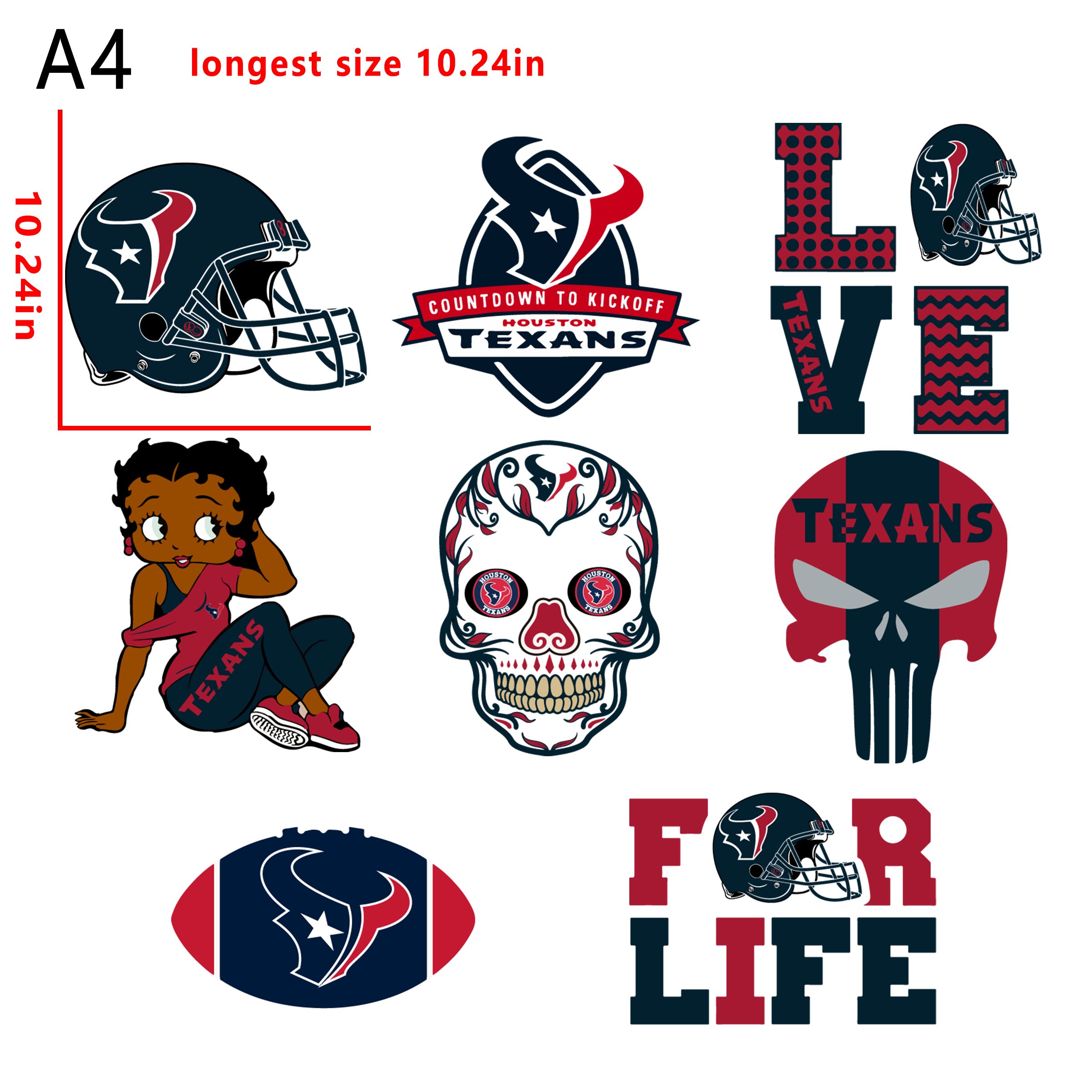 (N69) NFL Houston Texans Football team bundle DTF heat transfer vinyl for T-shirt hoodies fabrics