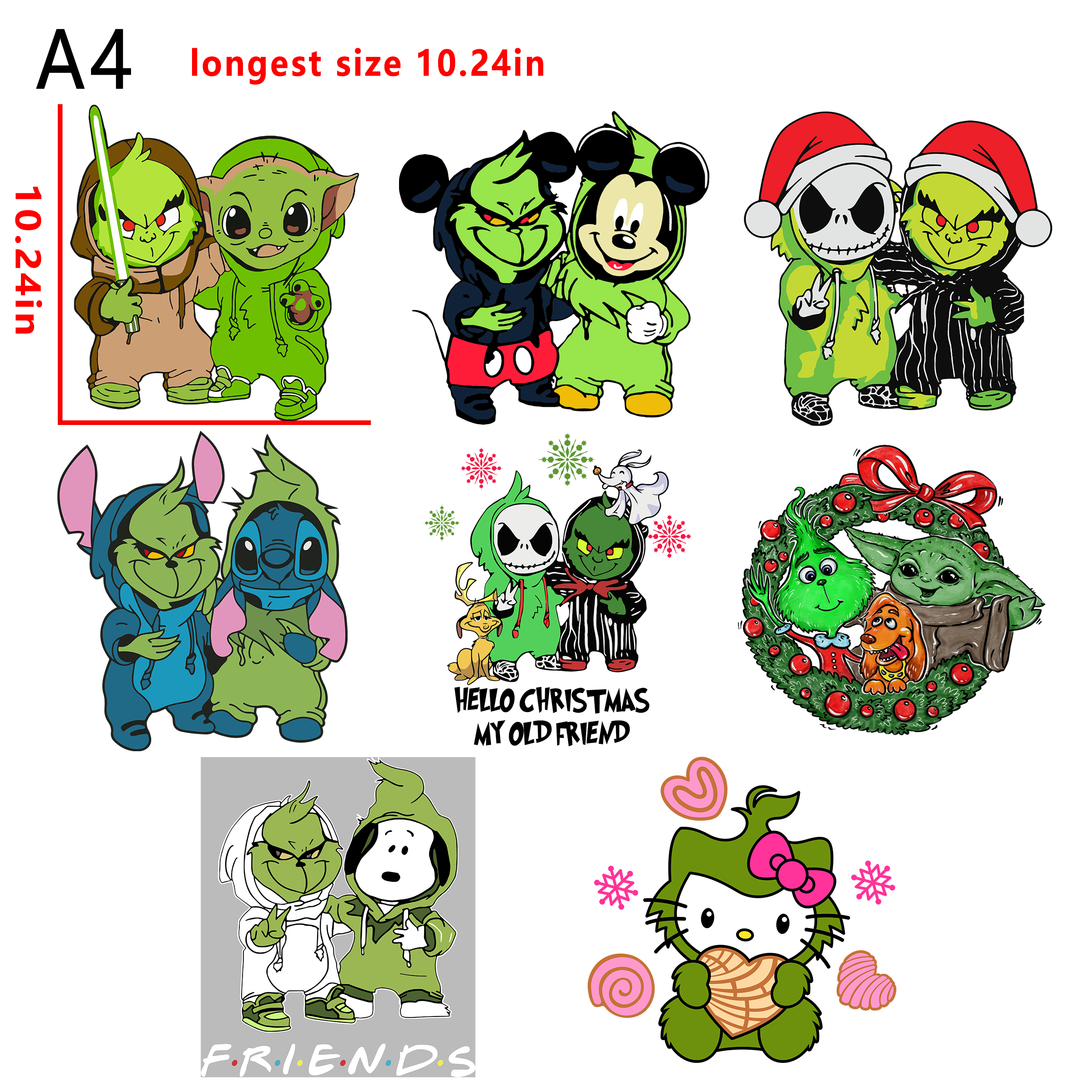 Friends crossover Christmas  grinch bundle DTF heat transfer vinyl for T-shirt hoodies fabrics