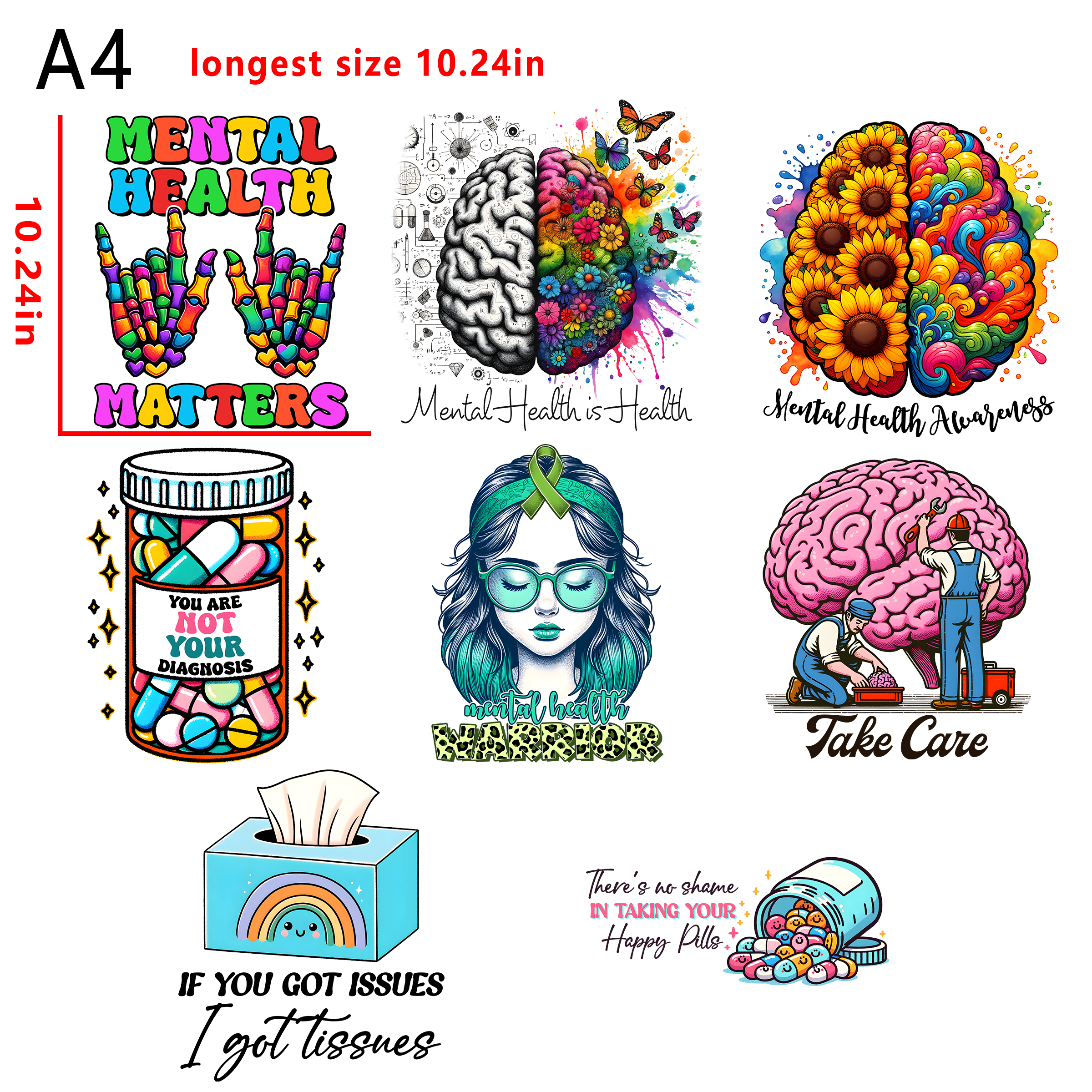 Mental heatlh awareness bundle DTF heat transfer vinyl for T-shirt hoodies fabrics