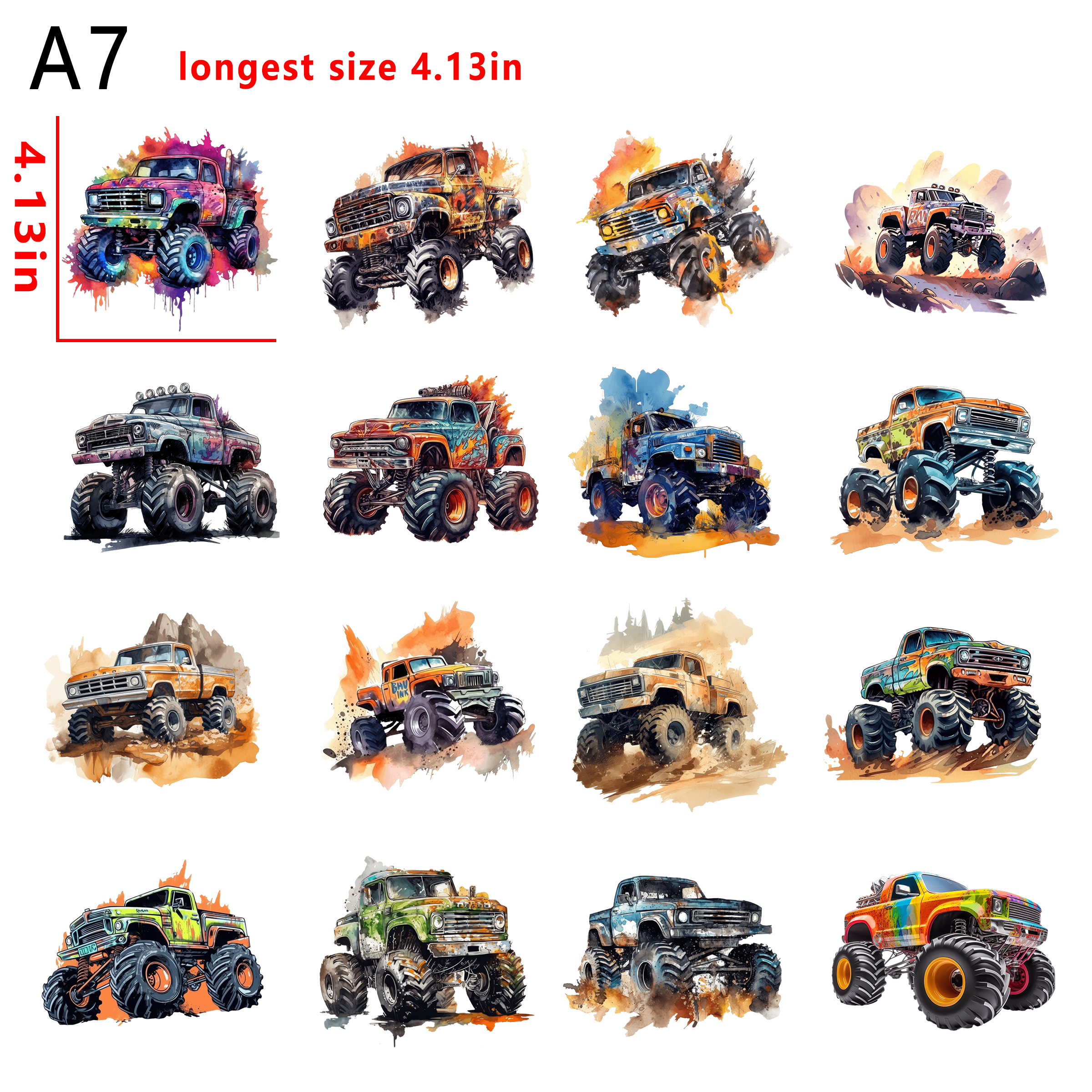 Monster trucks bundle DTF heat transfer vinyl for T-shirt hoodies fabrics
