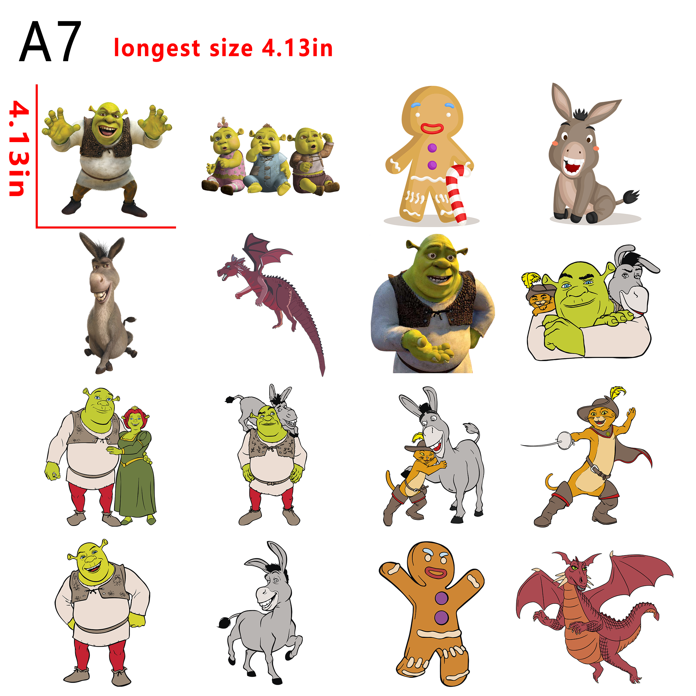 Shrek Cartoon  bundle DTF heat transfer vinyl for T-shirt hoodies fabrics