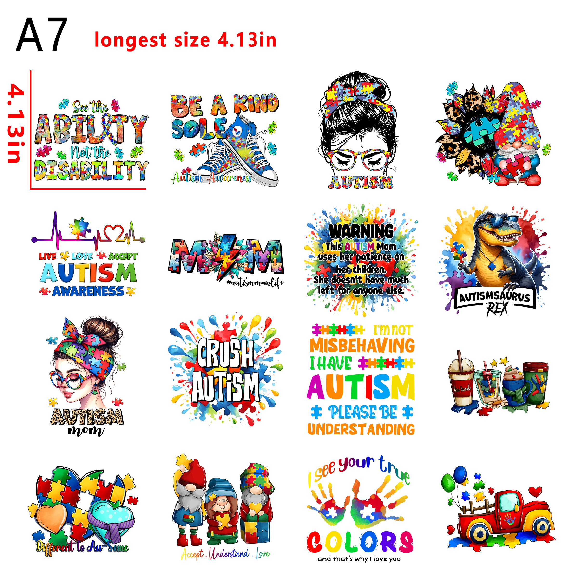 Autism awareness bundle DTF heat transfer vinyl for T-shirt hoodies fabrics