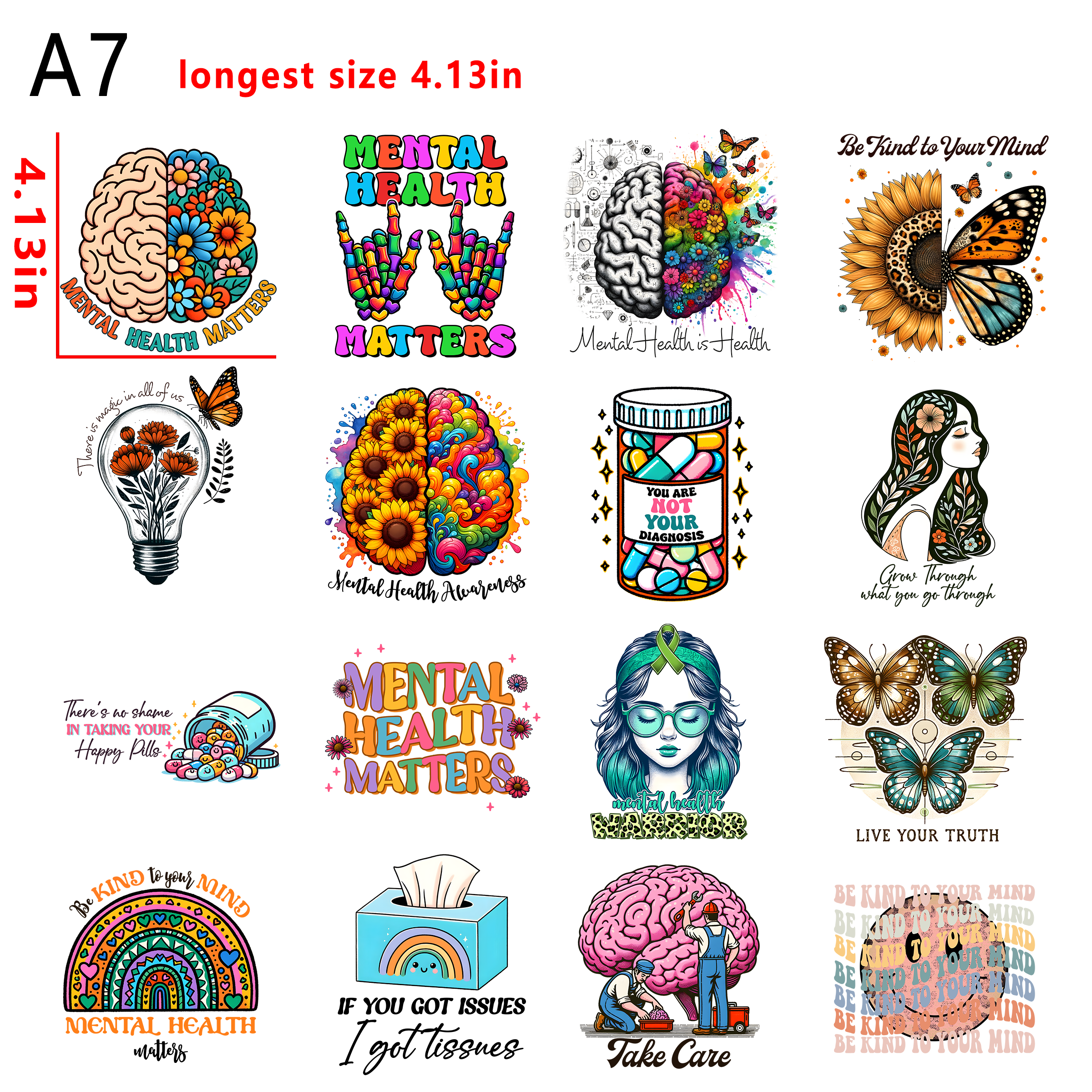 Mental heatlh awareness bundle DTF heat transfer vinyl for T-shirt hoodies fabrics