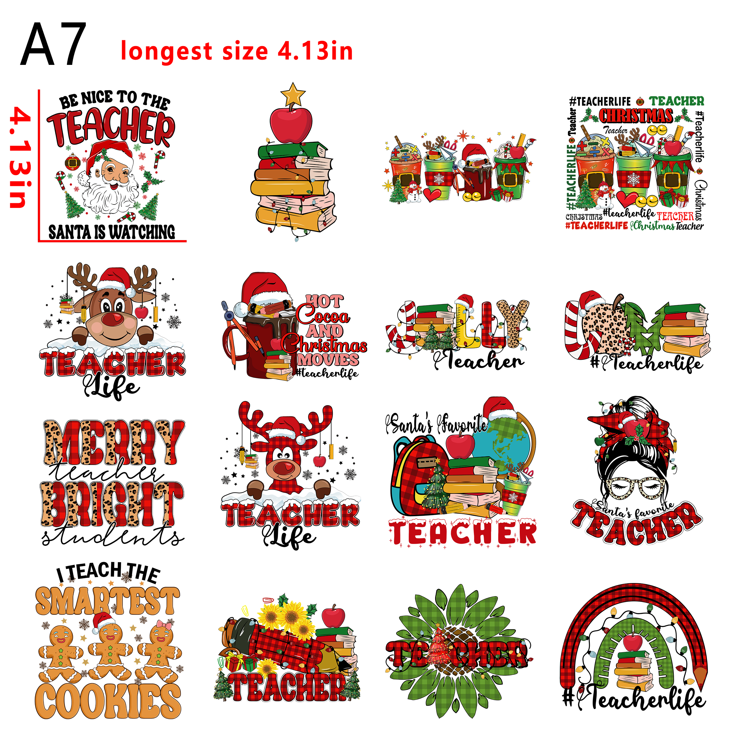 Christmas Teacher bundle DTF heat transfer vinyl for T-shirt hoodies fabrics